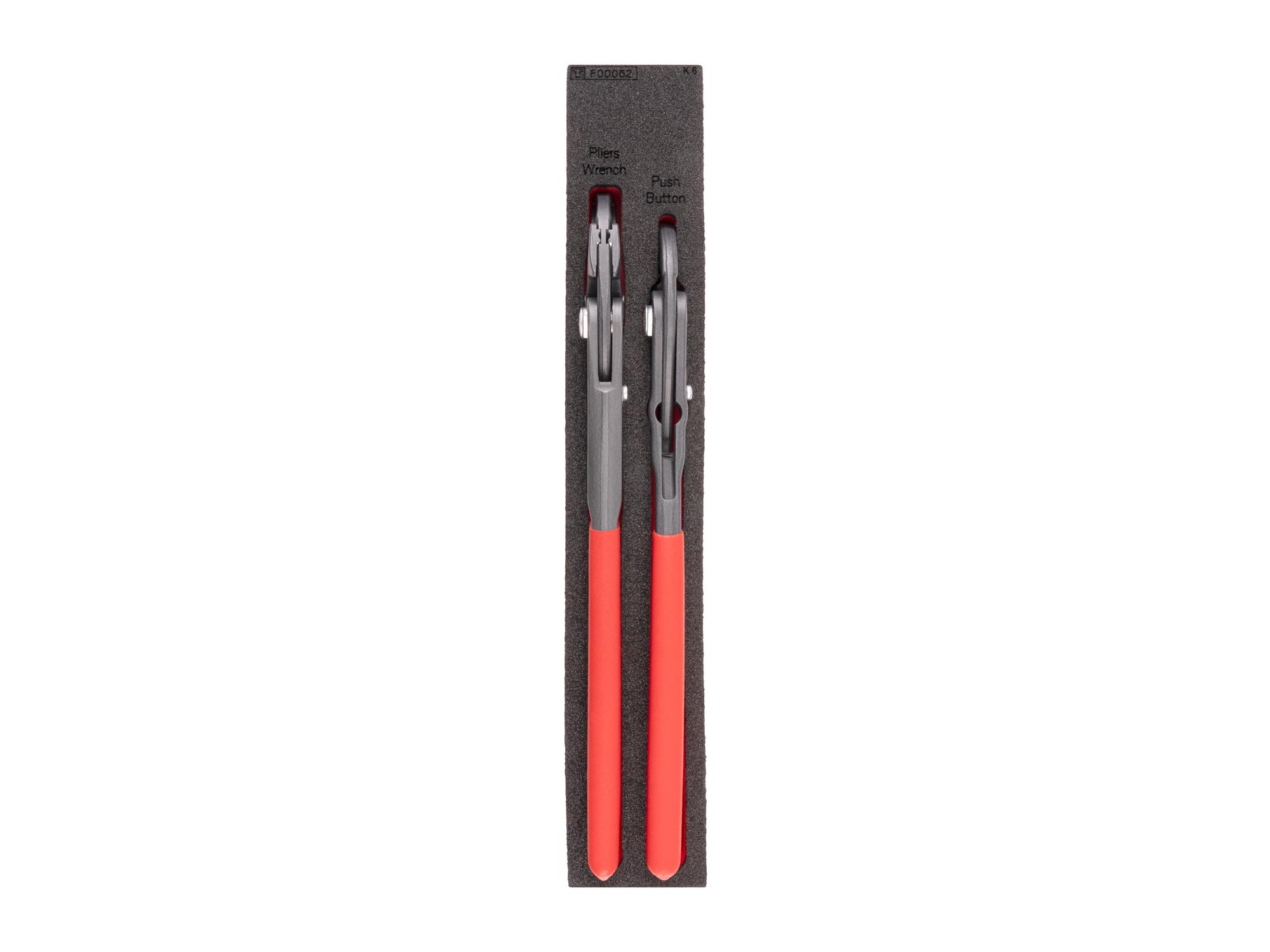 Top view of red Tekton pliers set with 12 x 2 inch foam organizer, 2-piece. PLR98001