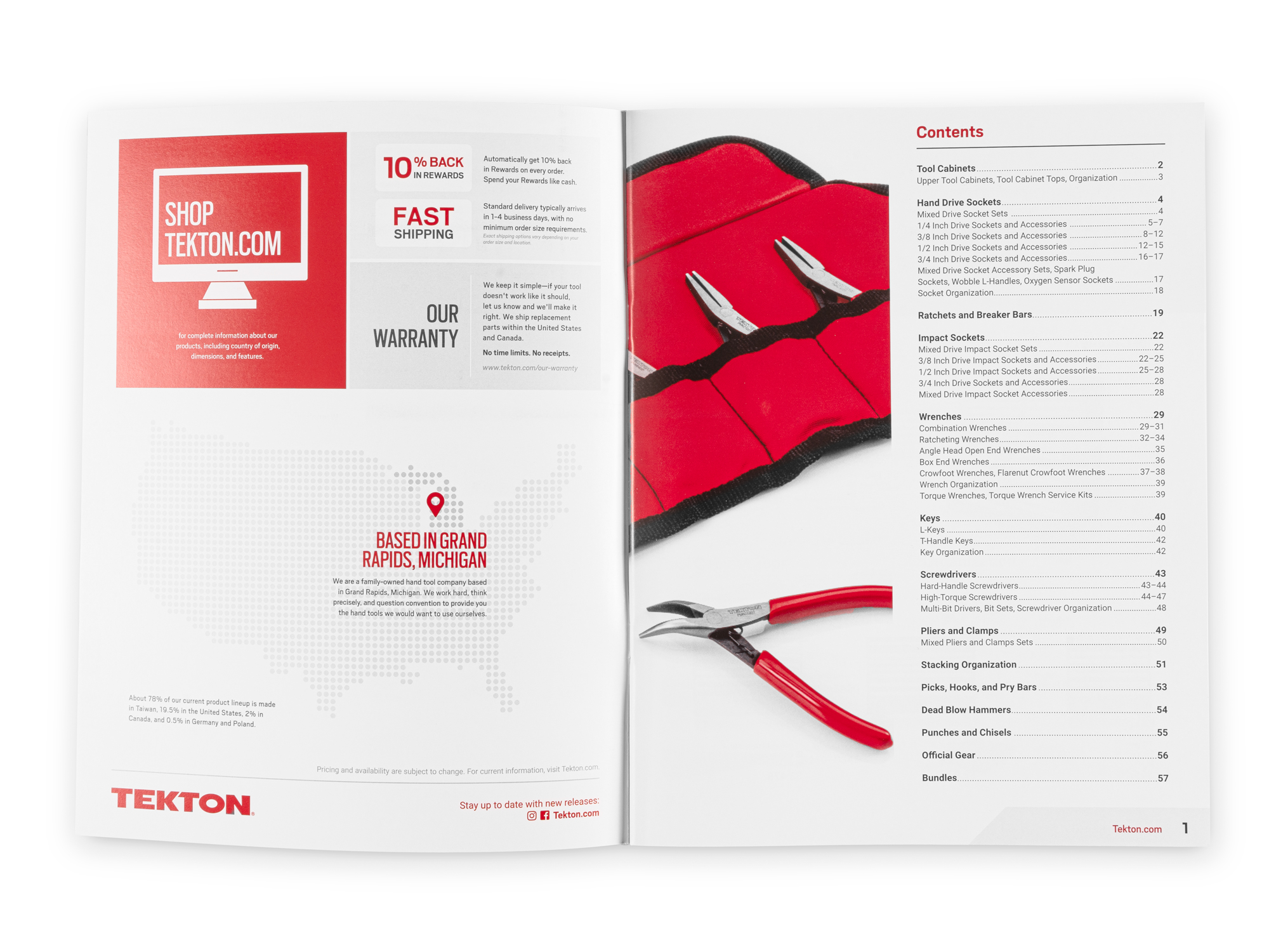 Tekton.com always has our most up-to-date lineup of Tekton tools, but this catalog offers a printed form of our product line as of the issue date.