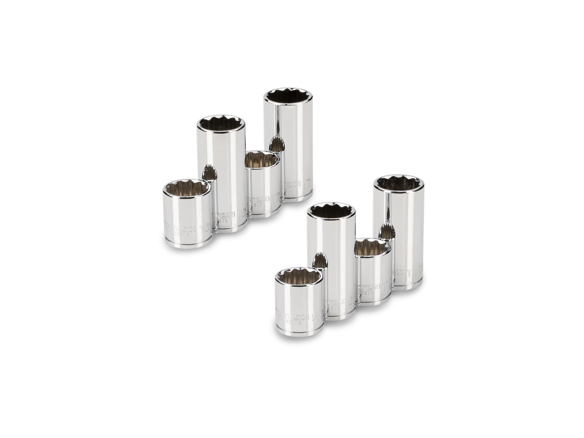 TEKTON 1/4 Inch Drive Shallow and Deep 12-Point Socket Set, 8-Piece (5/8, 11/16 in., 16, 17 mm)