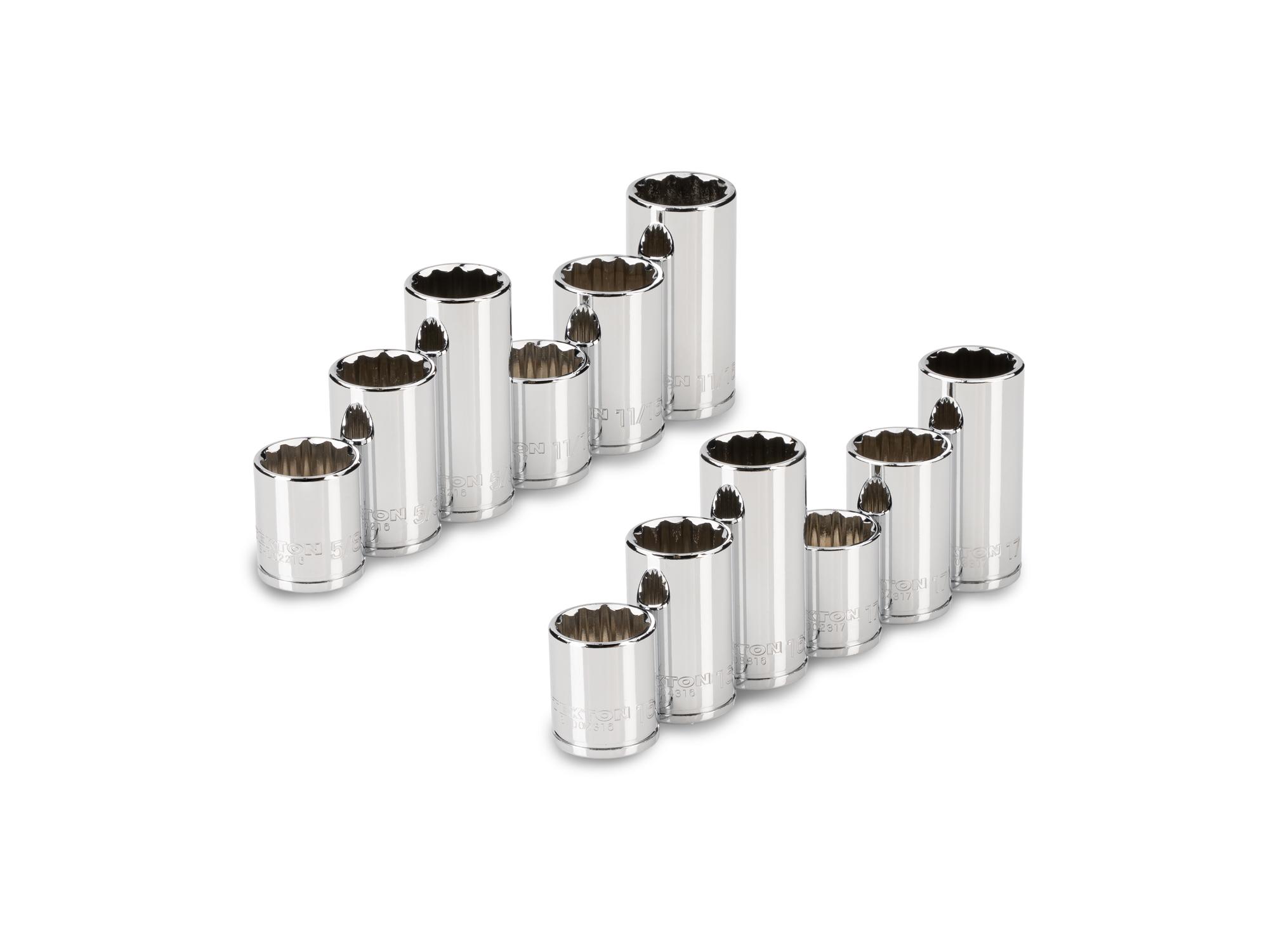 TEKTON 1/4 Inch Drive Shallow, Semi-Deep, and Deep 12-Point Socket Set, 12-Piece (5/8, 11/16 in., 16, 17 mm)