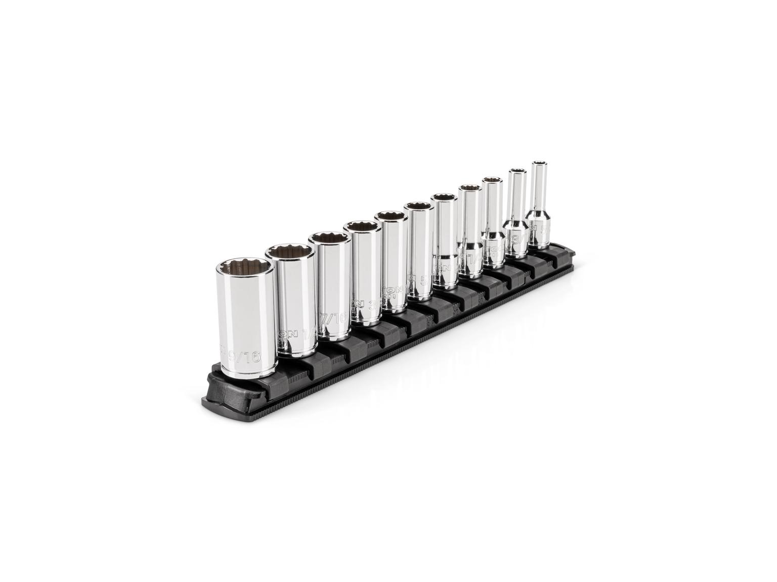 TEKTON 1/4 Inch Drive Semi-Deep 12-Point Socket Set with Rail, 11-Piece (5/32 - 9/16 in.)