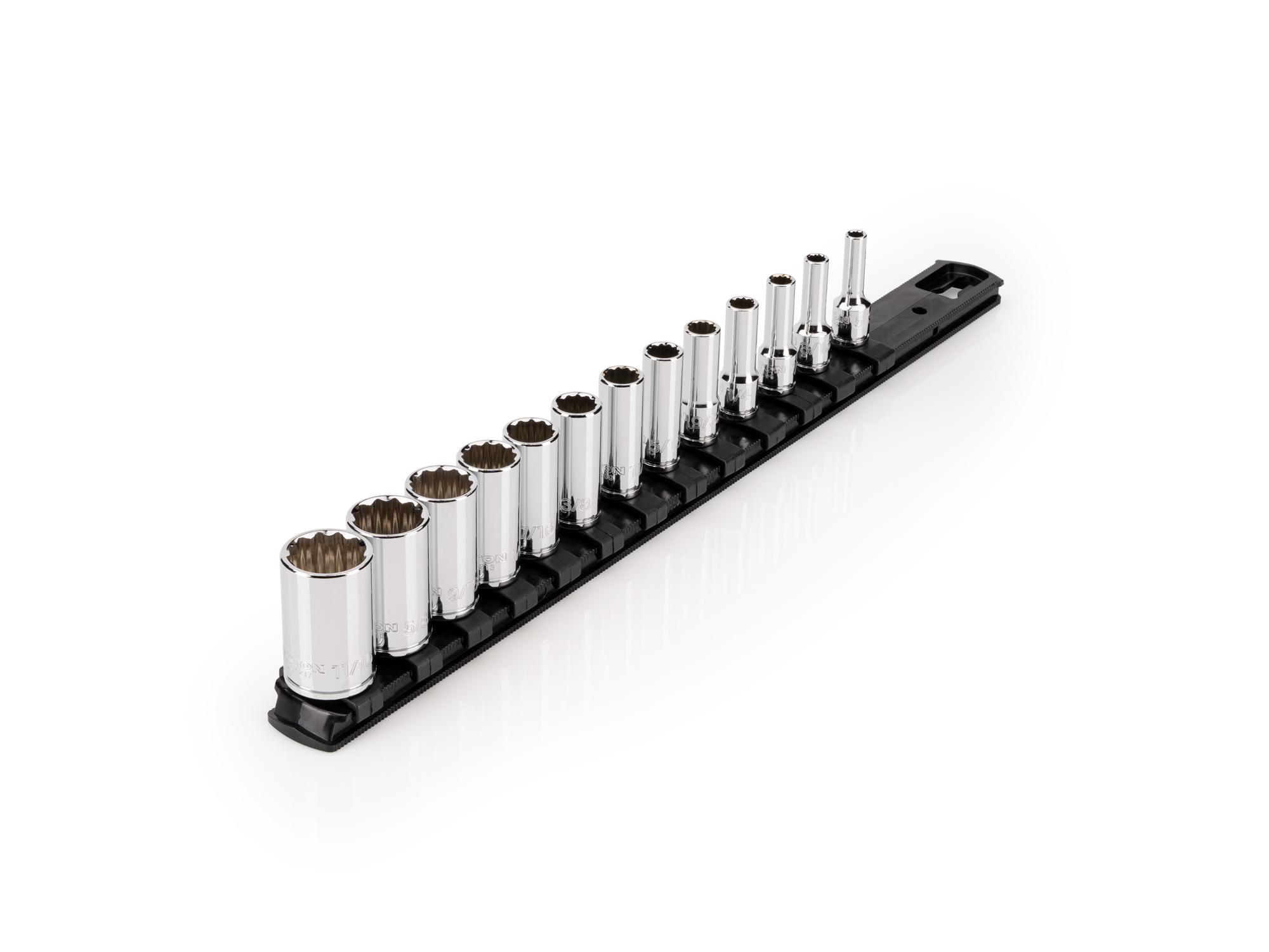 TEKTON 1/4 Inch Drive Semi-Deep 12-Point Socket Set with Rail, 13-Piece (5/32 - 11/16 in.)