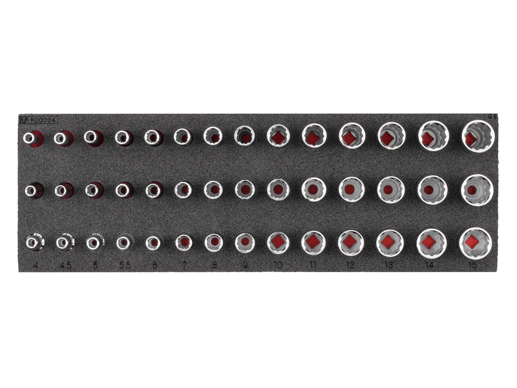 TEKTON 1/4 Inch Drive Shallow, Semi-Deep, and Deep 12-Point Socket Set with 12 x 4 Inch Foam Organizer, 42-Piece (4 - 15 mm)