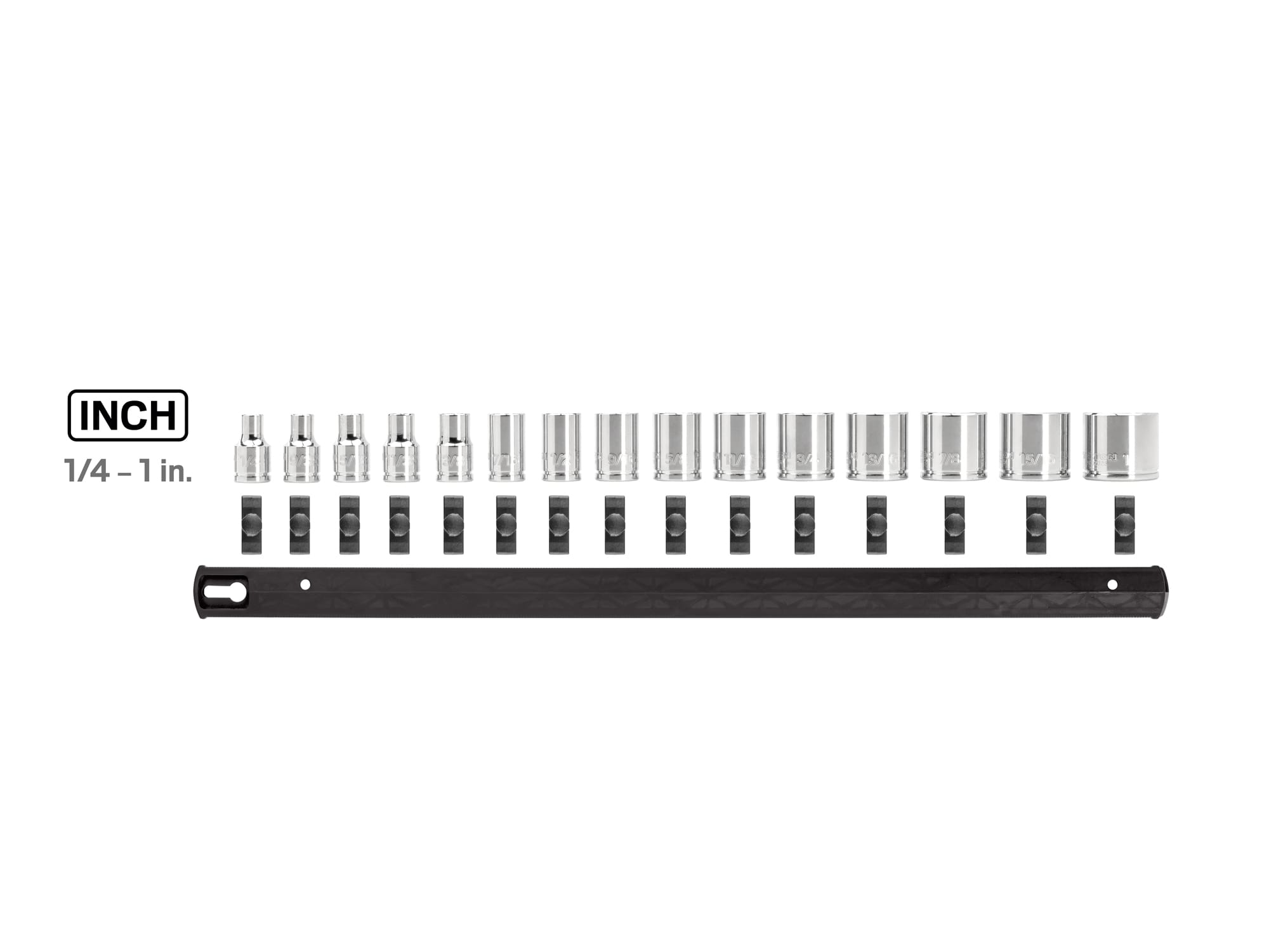 TEKTON 3/8 Inch Drive 12-Point Socket Set with Rail, 15-Piece (1/4-1 in.)