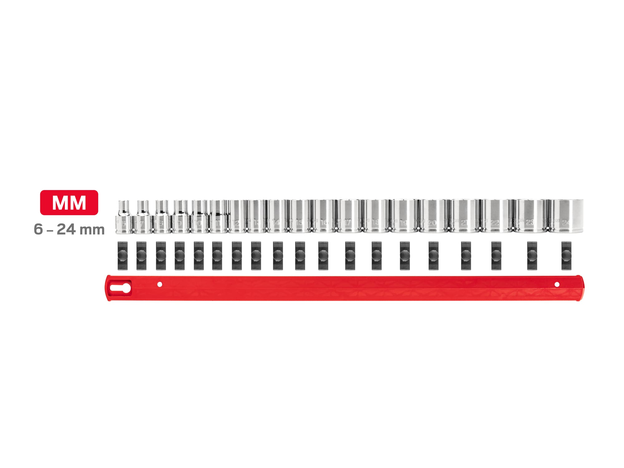 TEKTON 3/8 Inch Drive 12-Point Socket Set with Rail, 19-Piece (6-24 mm)