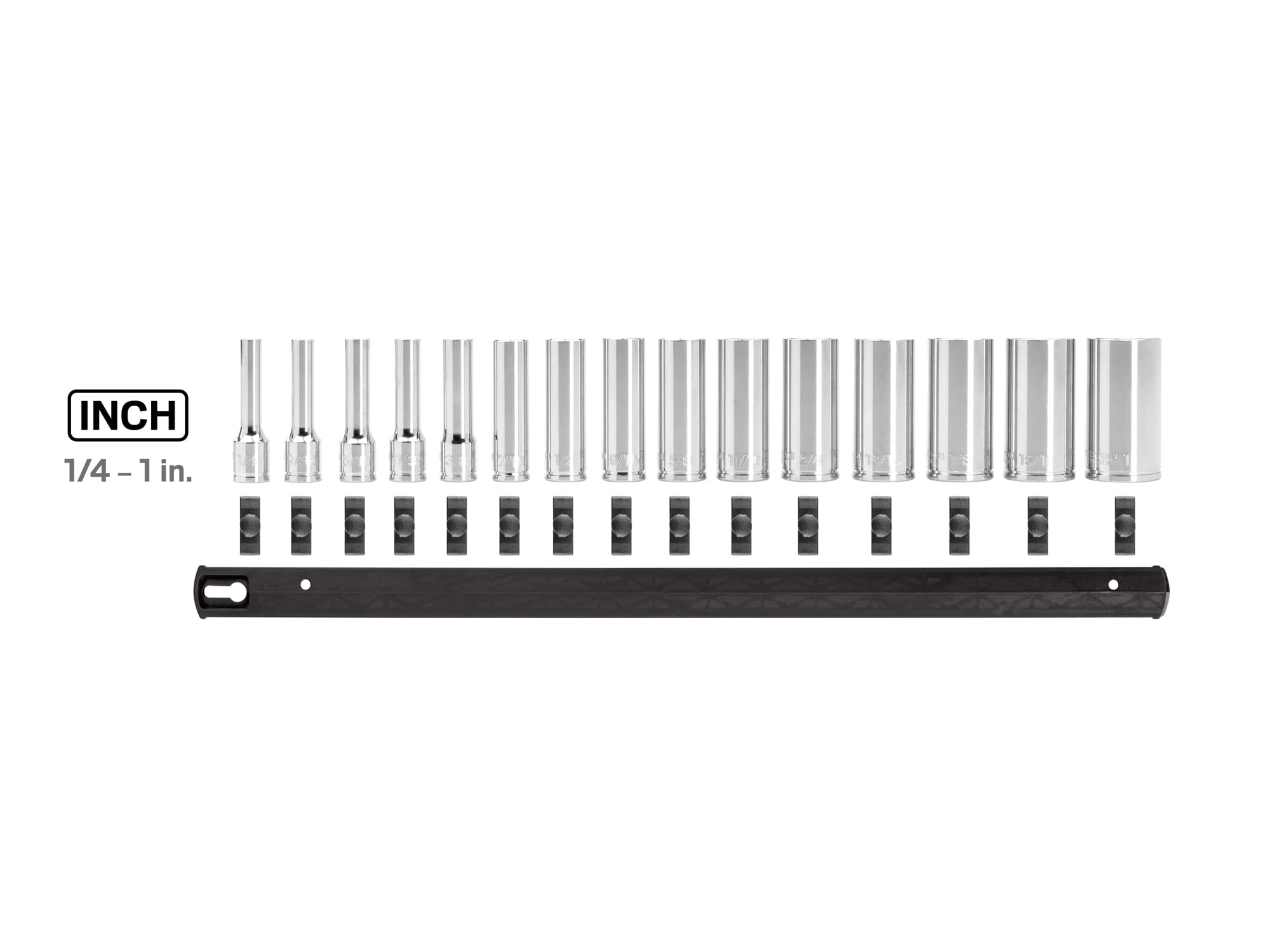 TEKTON 3/8 Inch Drive Deep 12-Point Socket Set with Rail, 15-Piece (1/4-1 in.)