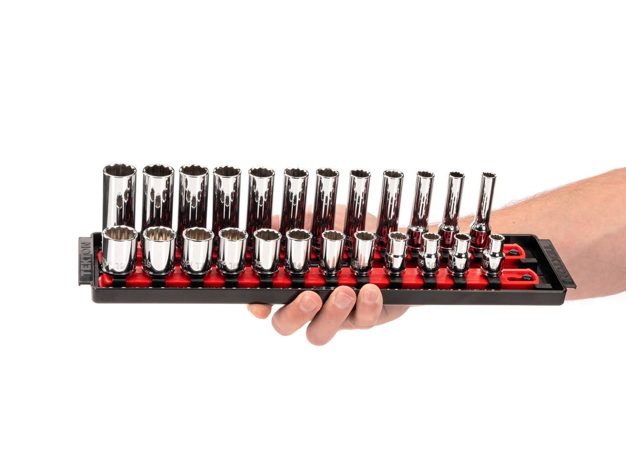 3/8 Inch Drive Shallow and Deep 12-Point Socket Set (8-19 mm) | TEKTON