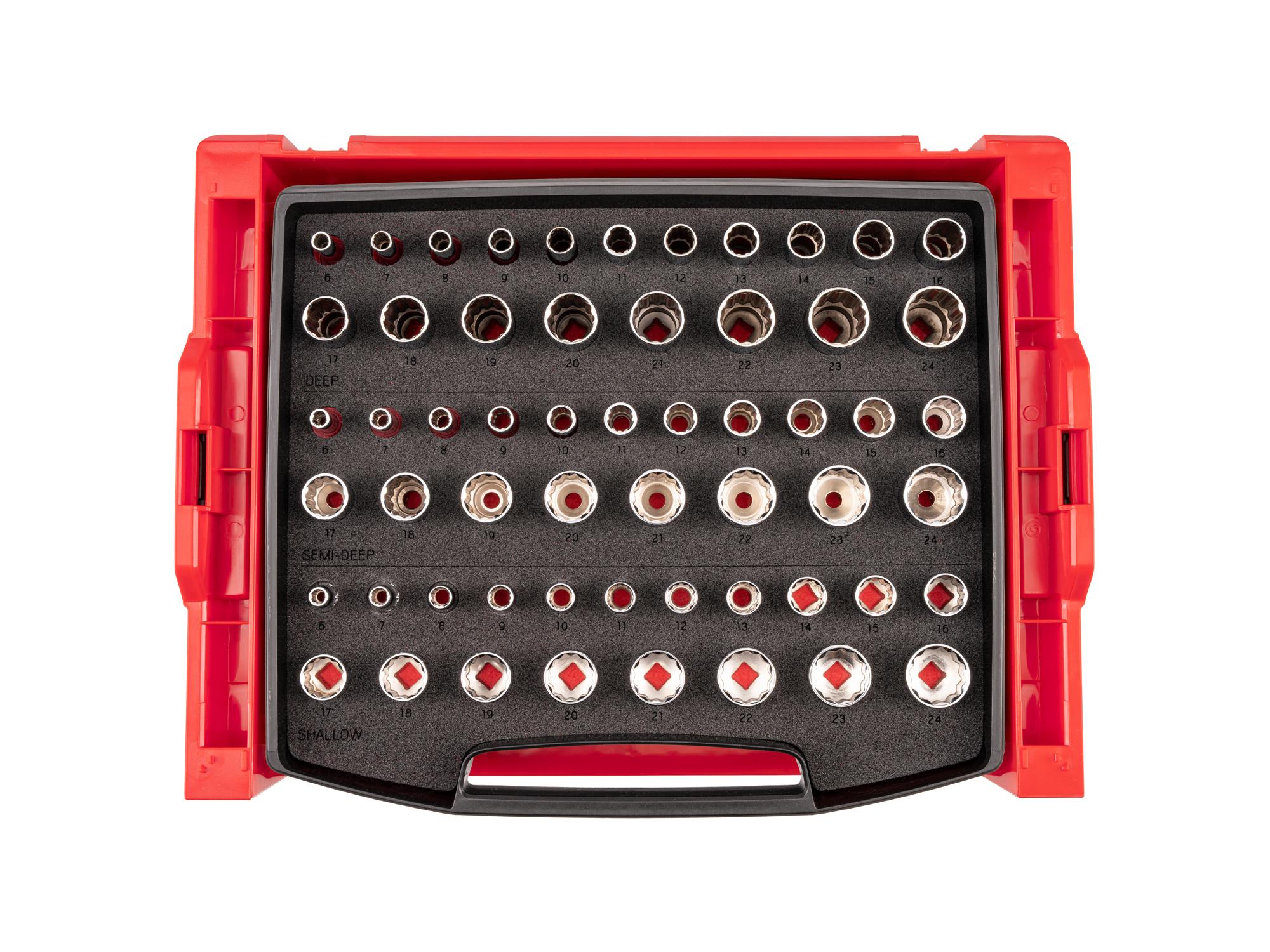 Top view of Tekton hand drive 12-point socket set. Item #SHD91702