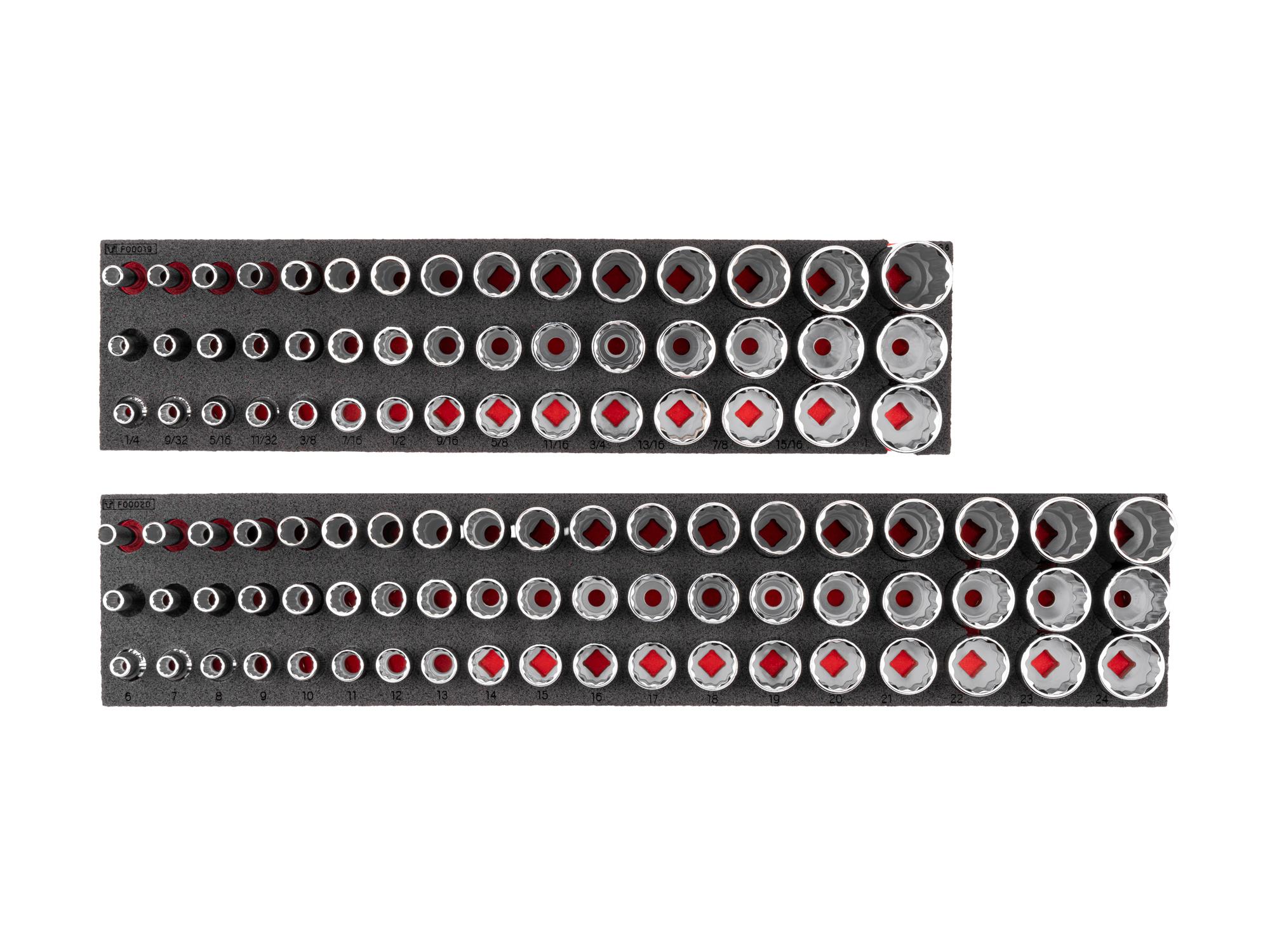 TEKTON 3/8 Inch Drive Shallow, Semi-Deep, and Deep 12-Point Socket Set with Foam Organizers, 102-Piece (1/4 - 1 in., 6 - 24 mm)