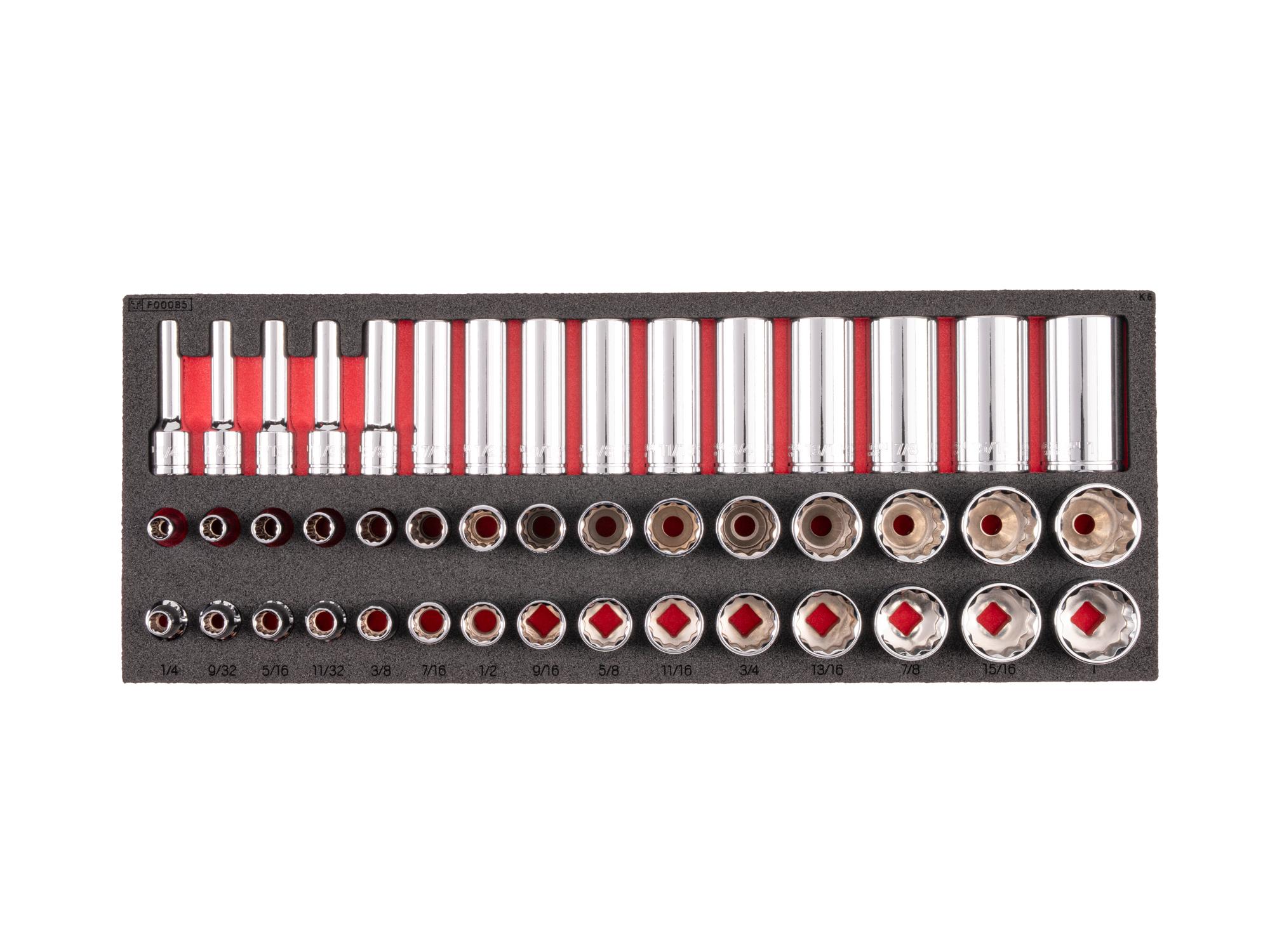 Socket Set with 16 x 6 Inch Foam Organizer (45-Piece)
