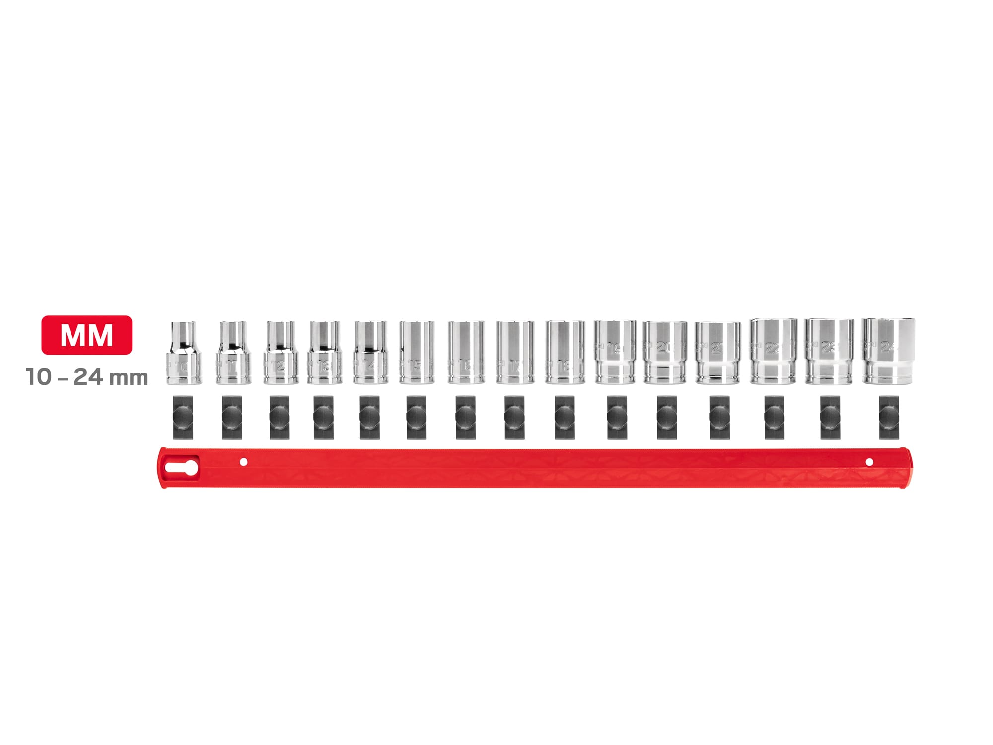 TEKTON 1/2 Inch Drive 12-Point Socket Set with Rail, 15-Piece (10-24 mm)