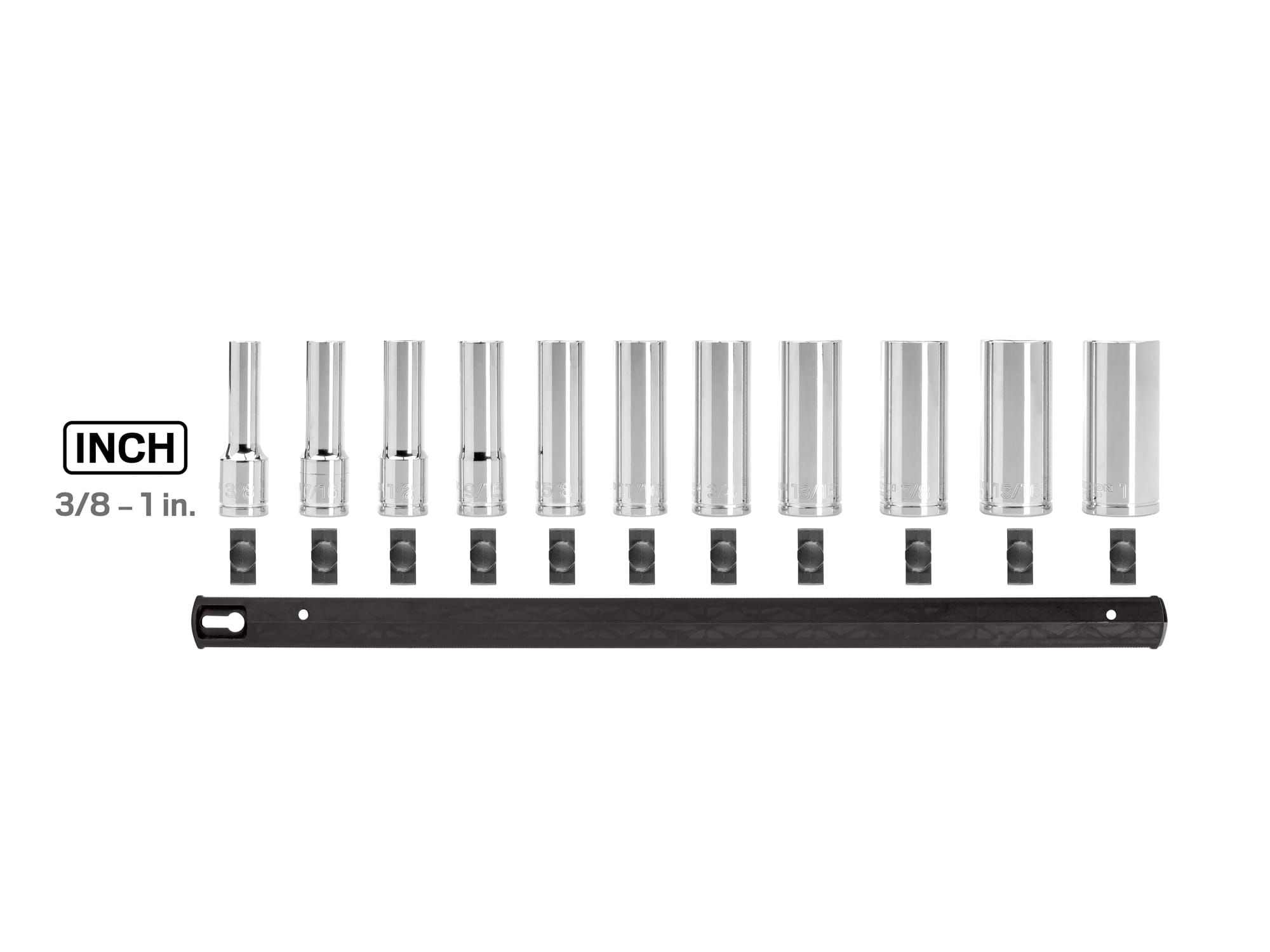 TEKTON 1/2 Inch Drive Deep 12-Point Socket Set with Rail, 11-Piece (3/8-1 in.)