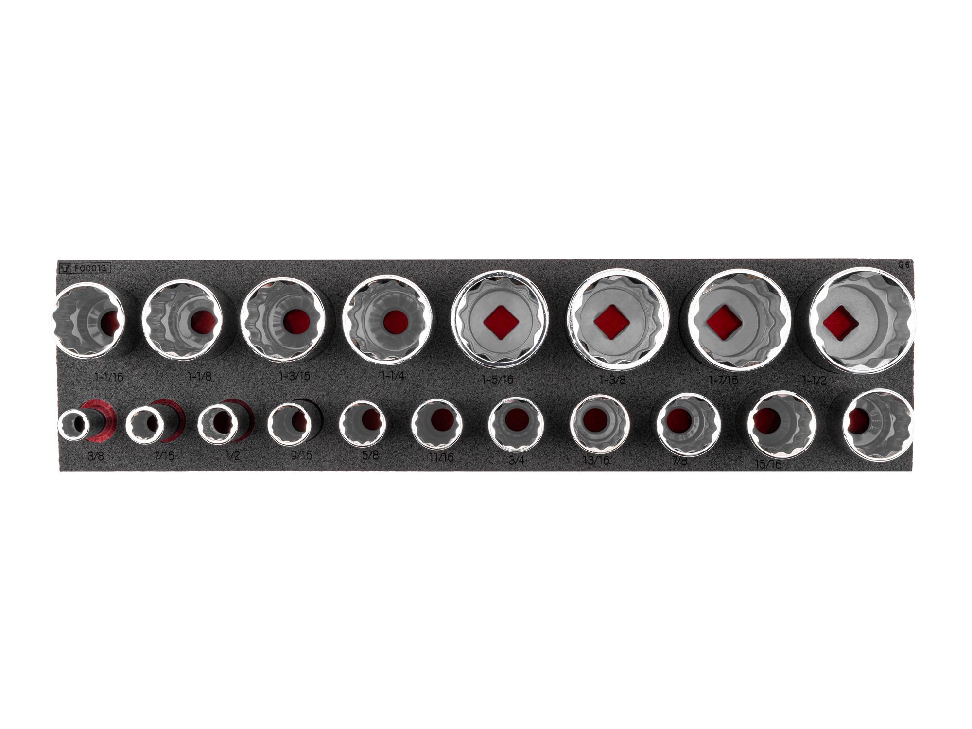 TEKTON 1/2 Inch Drive Deep 12-Point Socket Set with 16 x 4 Foam Organizer, 19-Piece (3/8 - 1-1/2 in.)