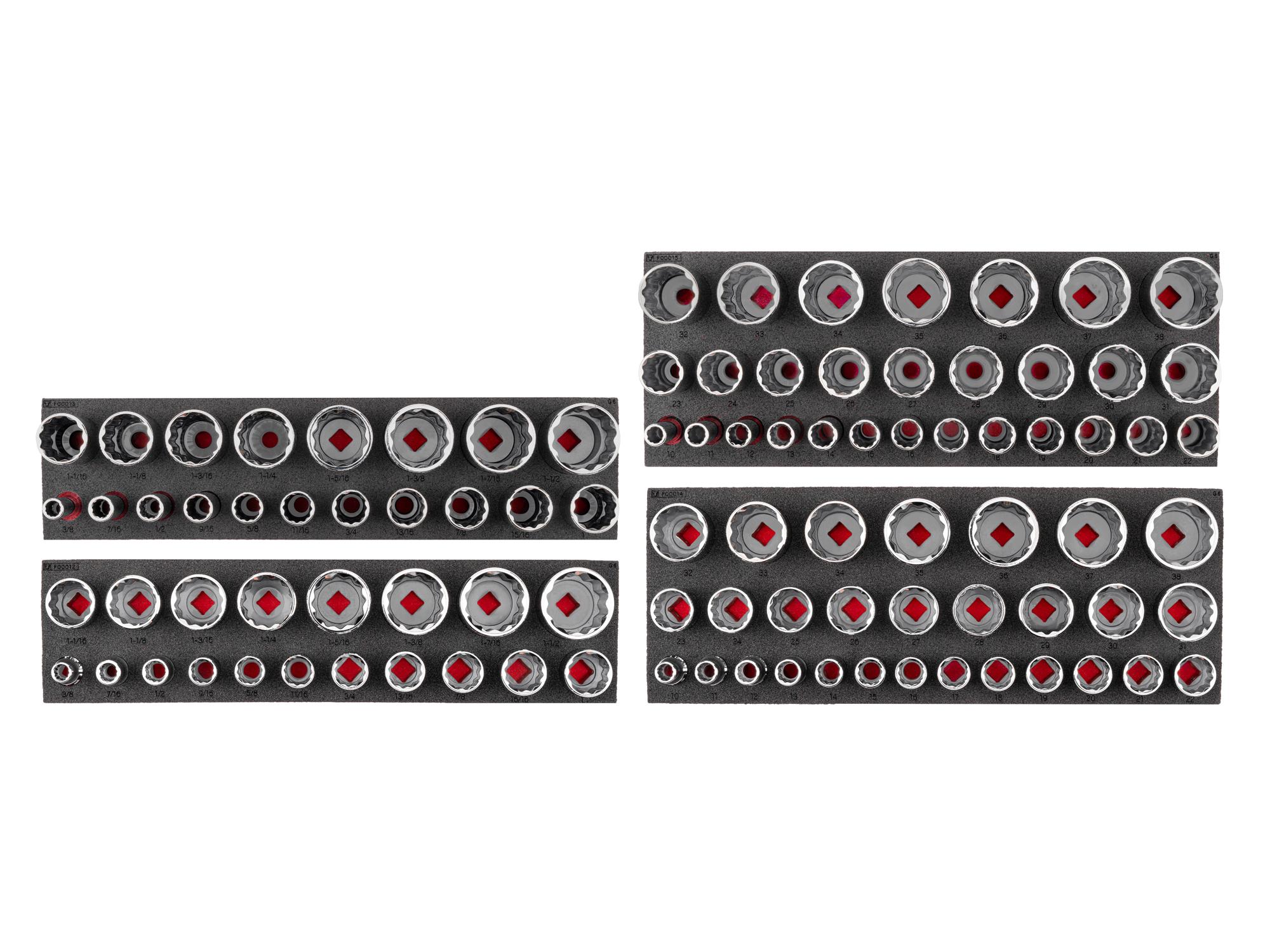 TEKTON 1/2 Inch Drive Shallow and Deep 12-Point Socket Set with Foam Organizers, 96-Piece (3/8 - 1-1/2 in., 10 - 38 mm)