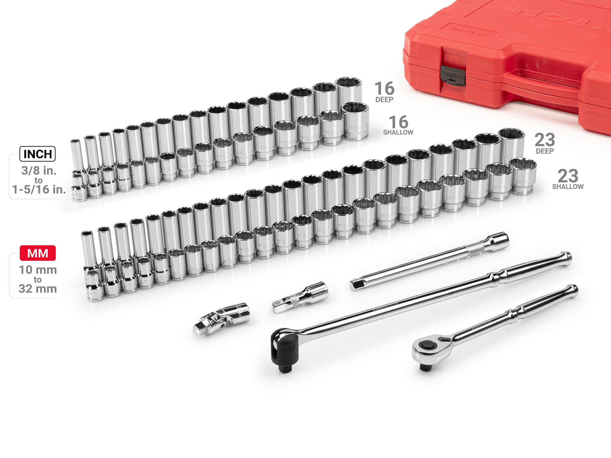 1/2 Inch Drive 12-Point Socket and Ratchet Set (83-Piece) | TEKTON