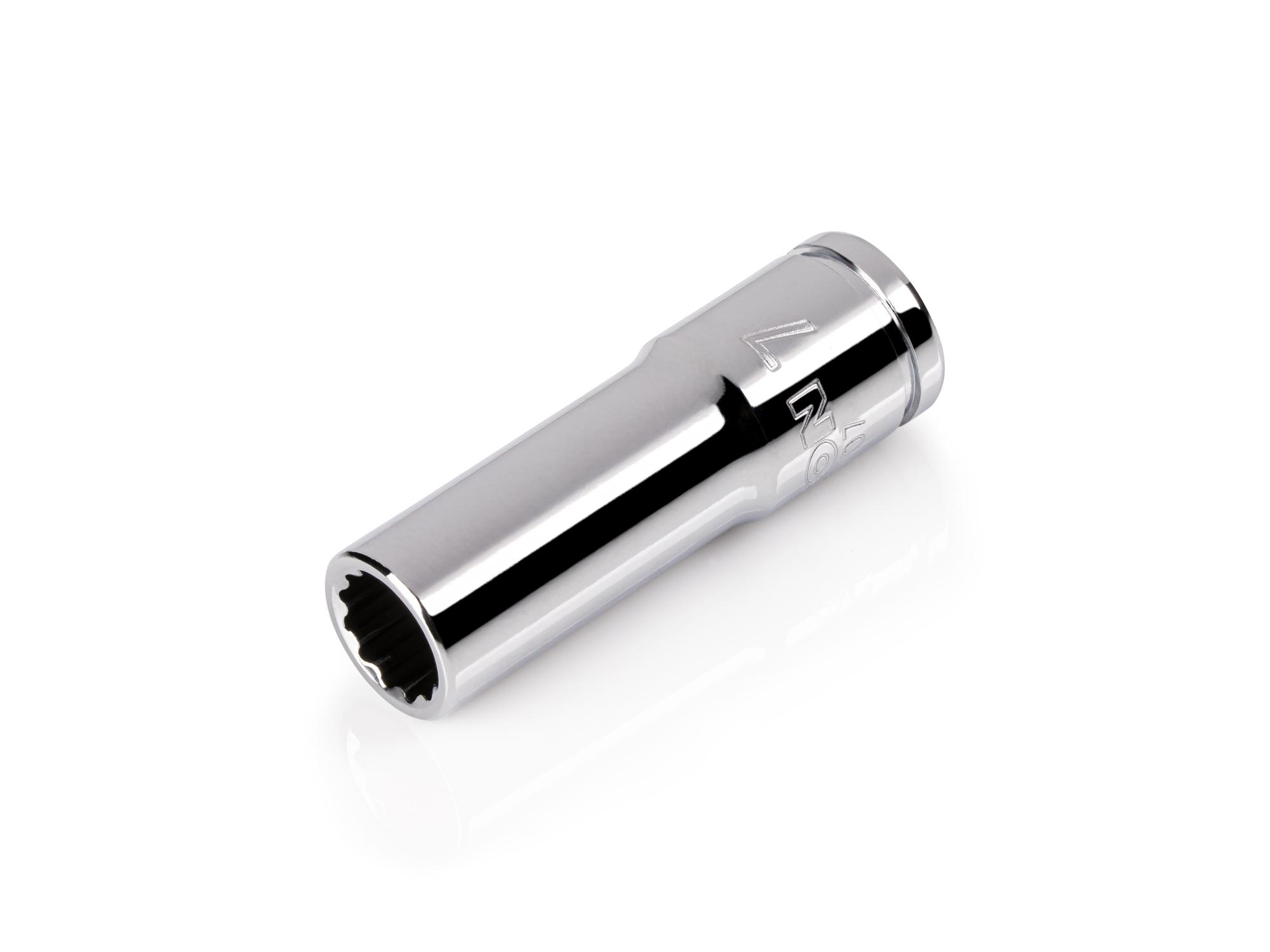 Front-right angle view of Tekton hand drive 12-point socket. Item #SHD04307
