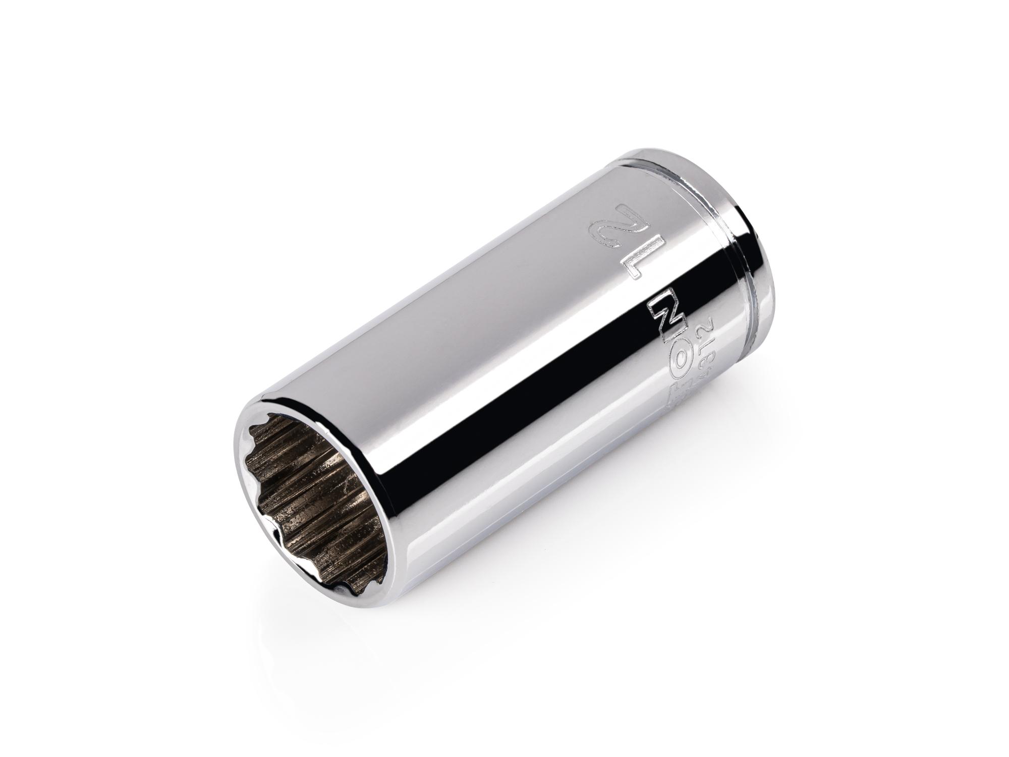 Front-right angle view of Tekton hand drive 12-point socket. Item #SHD04312