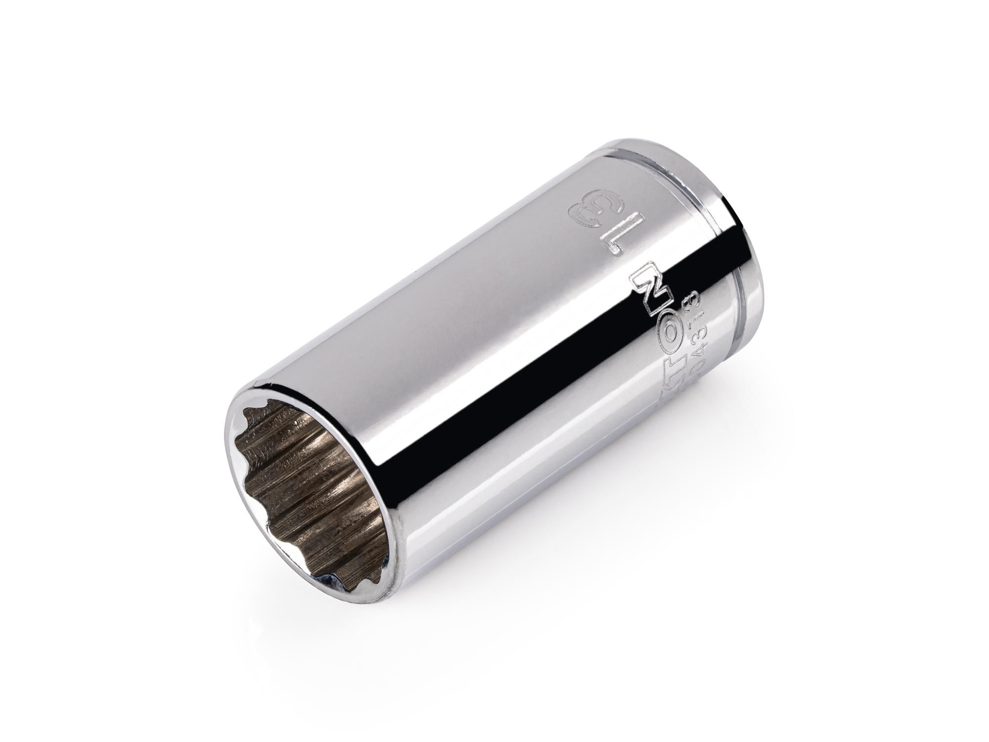 Front-right angle view of Tekton hand drive 12-point socket. Item #SHD04313
