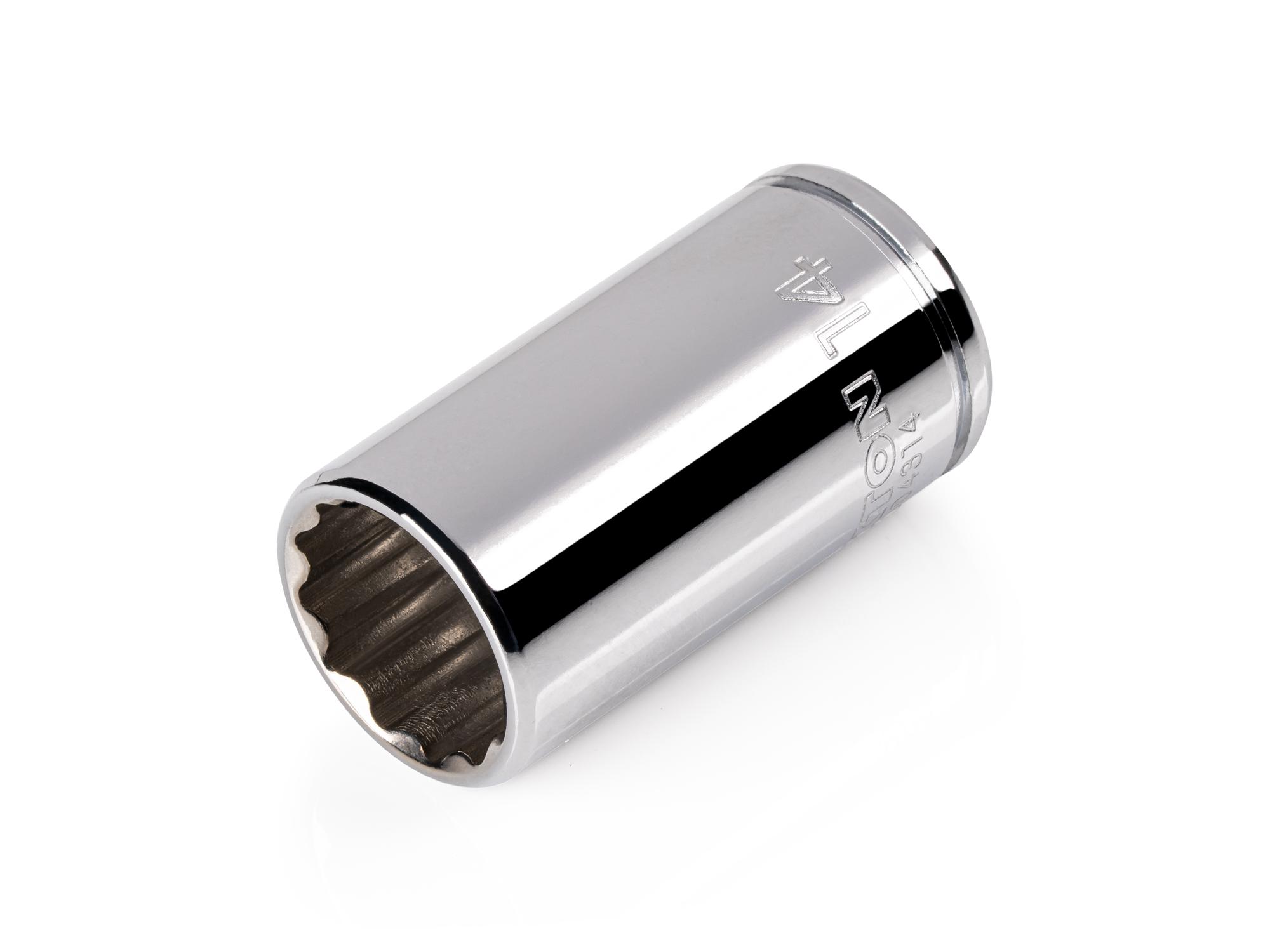 Front-right angle view of Tekton hand drive 12-point socket. Item #SHD04314