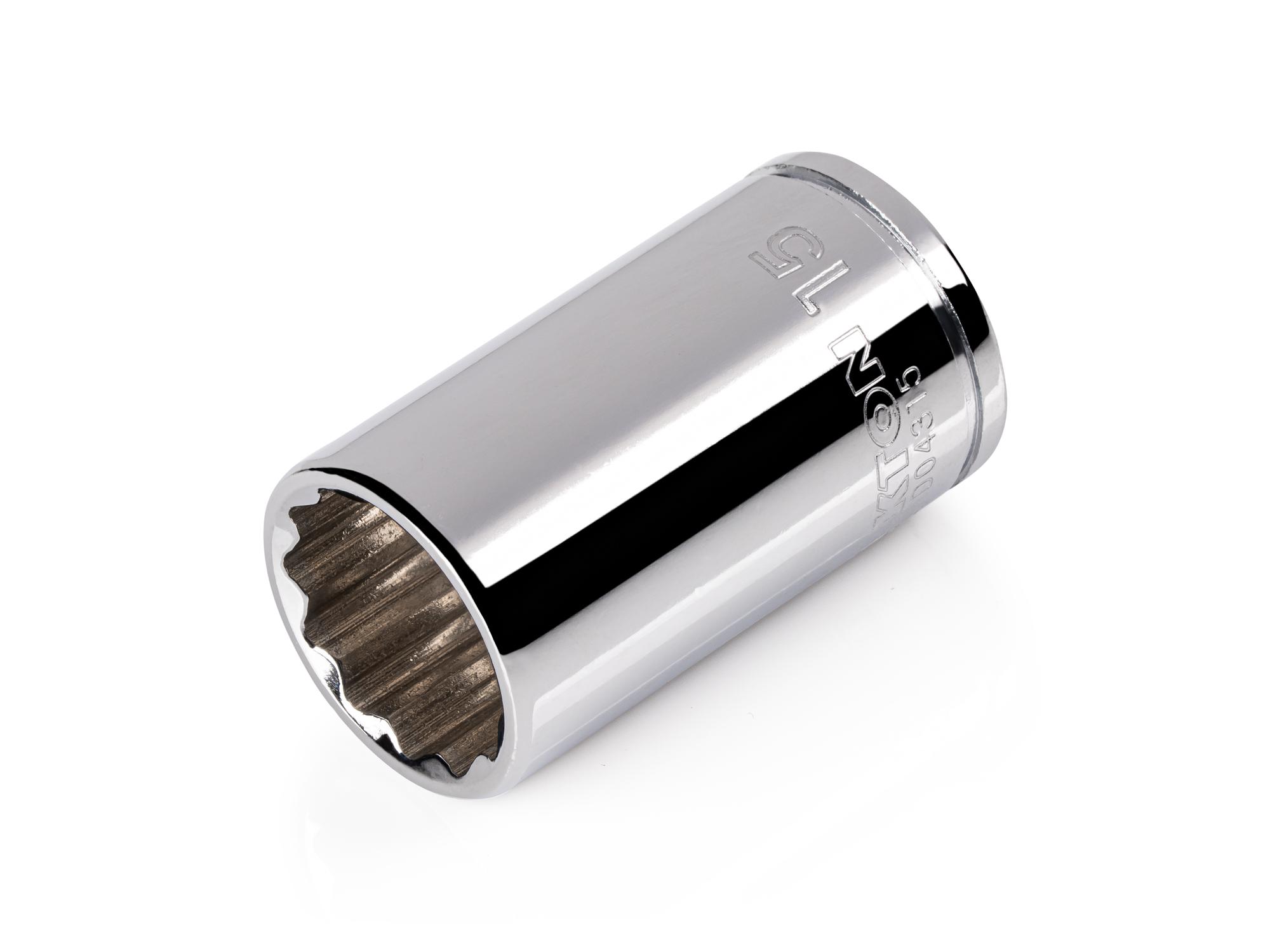 Front-right angle view of Tekton hand drive 12-point socket. Item #SHD04315