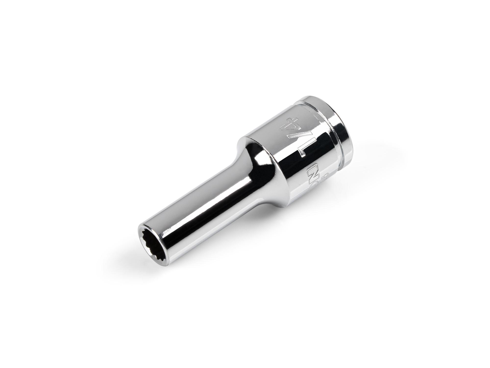 Front-right angle view of Tekton hand drive 12-point socket. Item #SHD14206