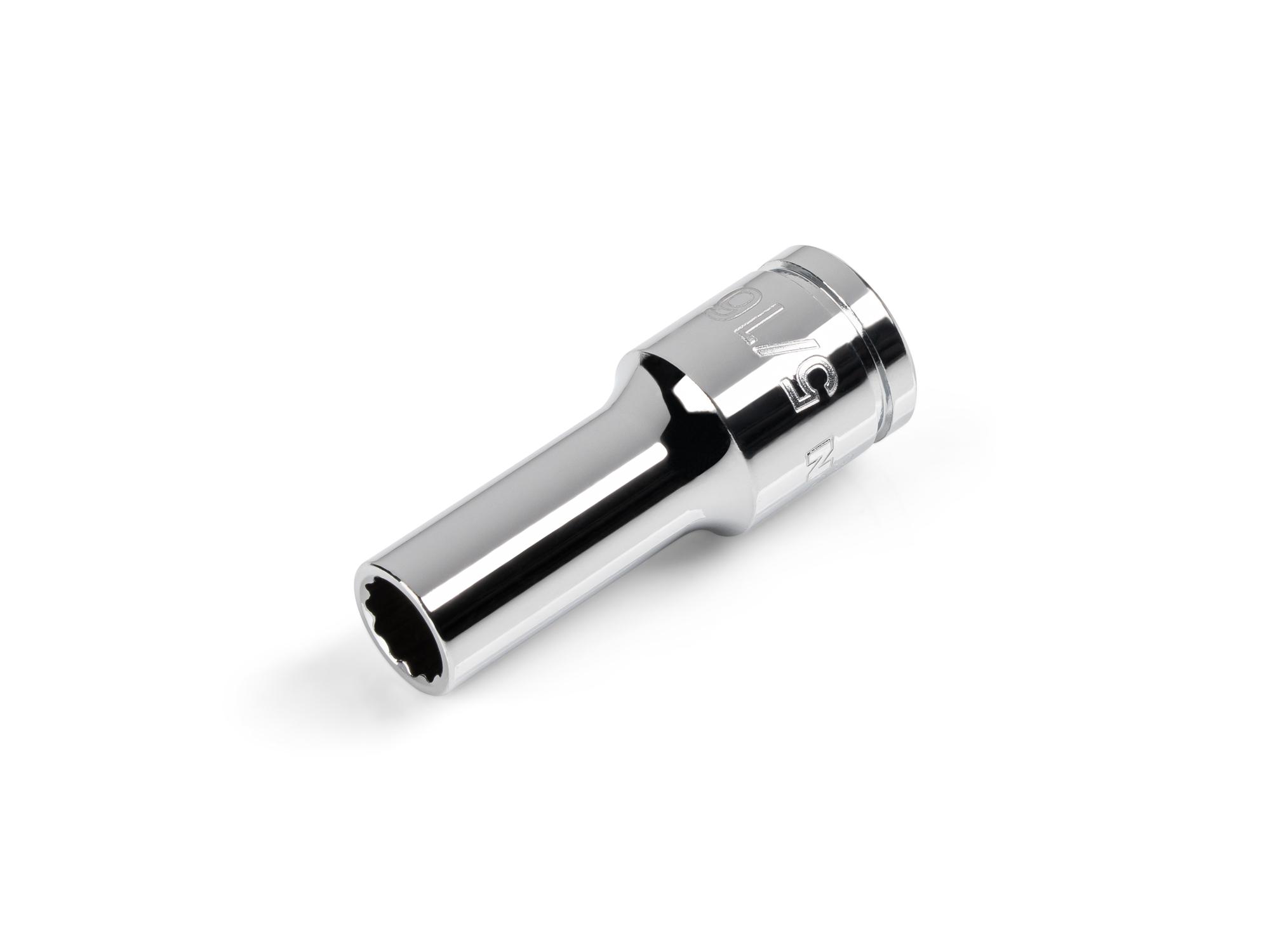 Front-right angle view of Tekton hand drive 12-point socket. Item #SHD14208