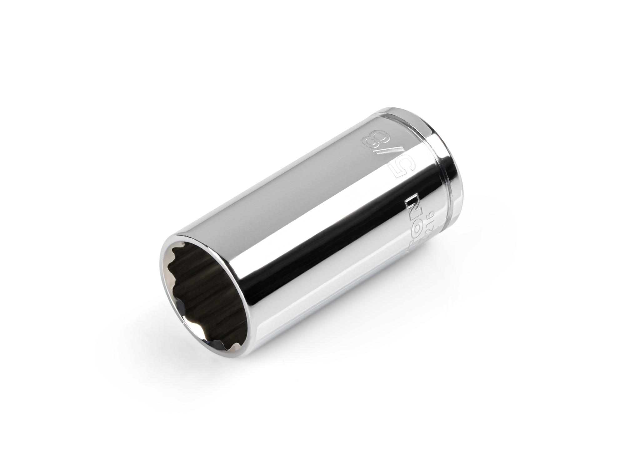 Front-right angle view of Tekton hand drive 12-point socket. Item #SHD14216