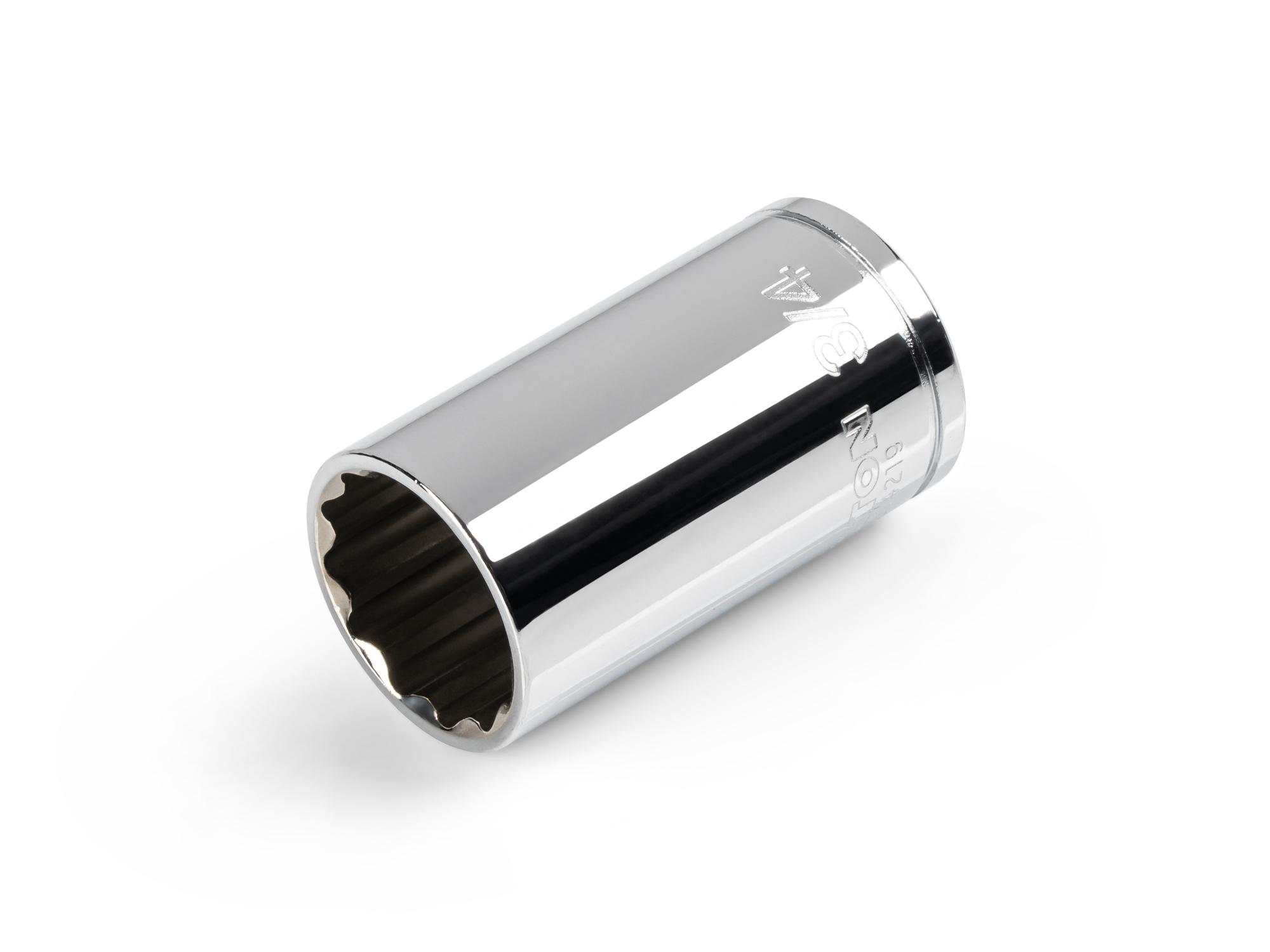 Front-right angle view of Tekton hand drive 12-point socket. Item #SHD14219