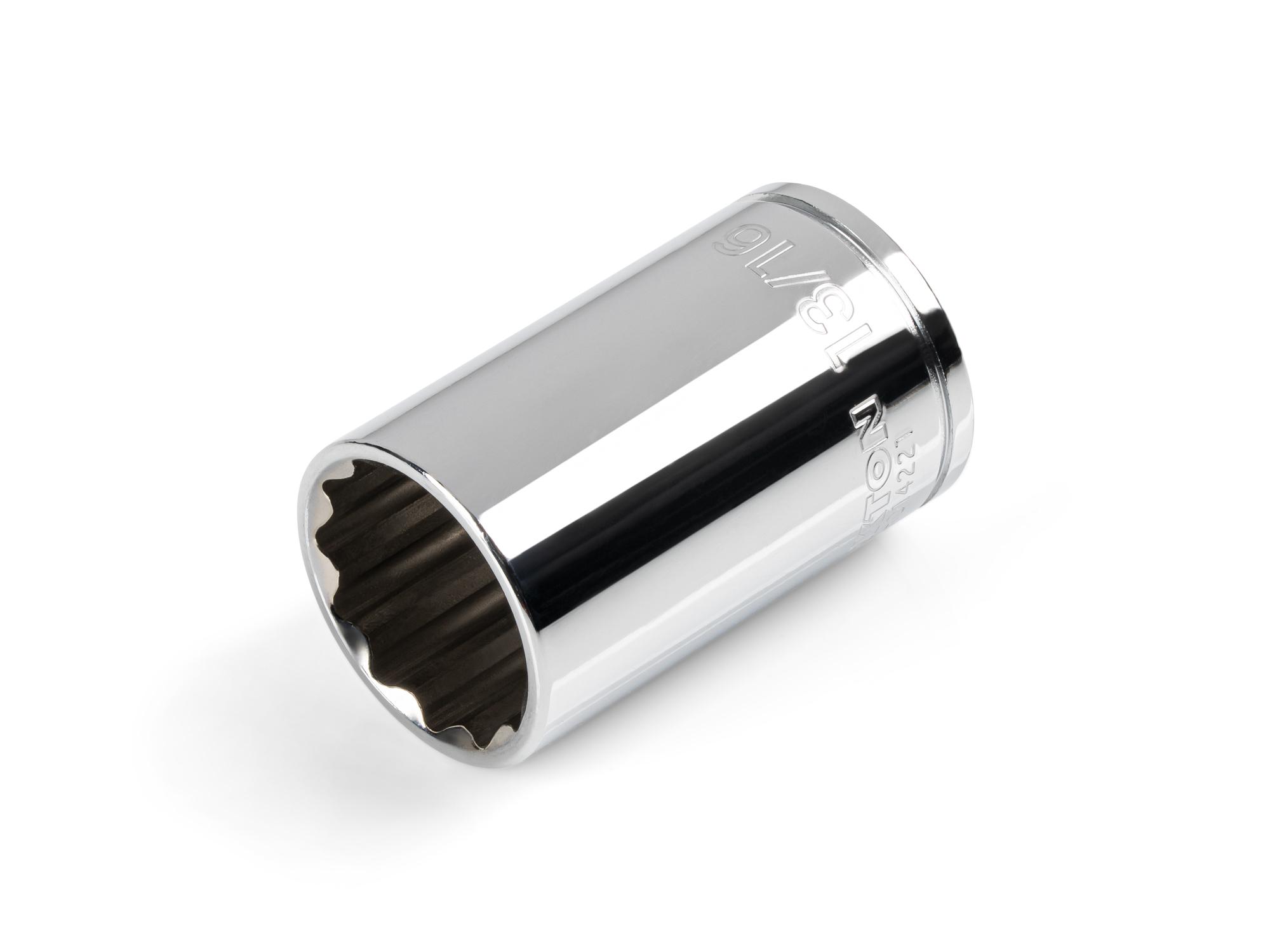 Front-right angle view of Tekton hand drive 12-point socket. Item #SHD14221