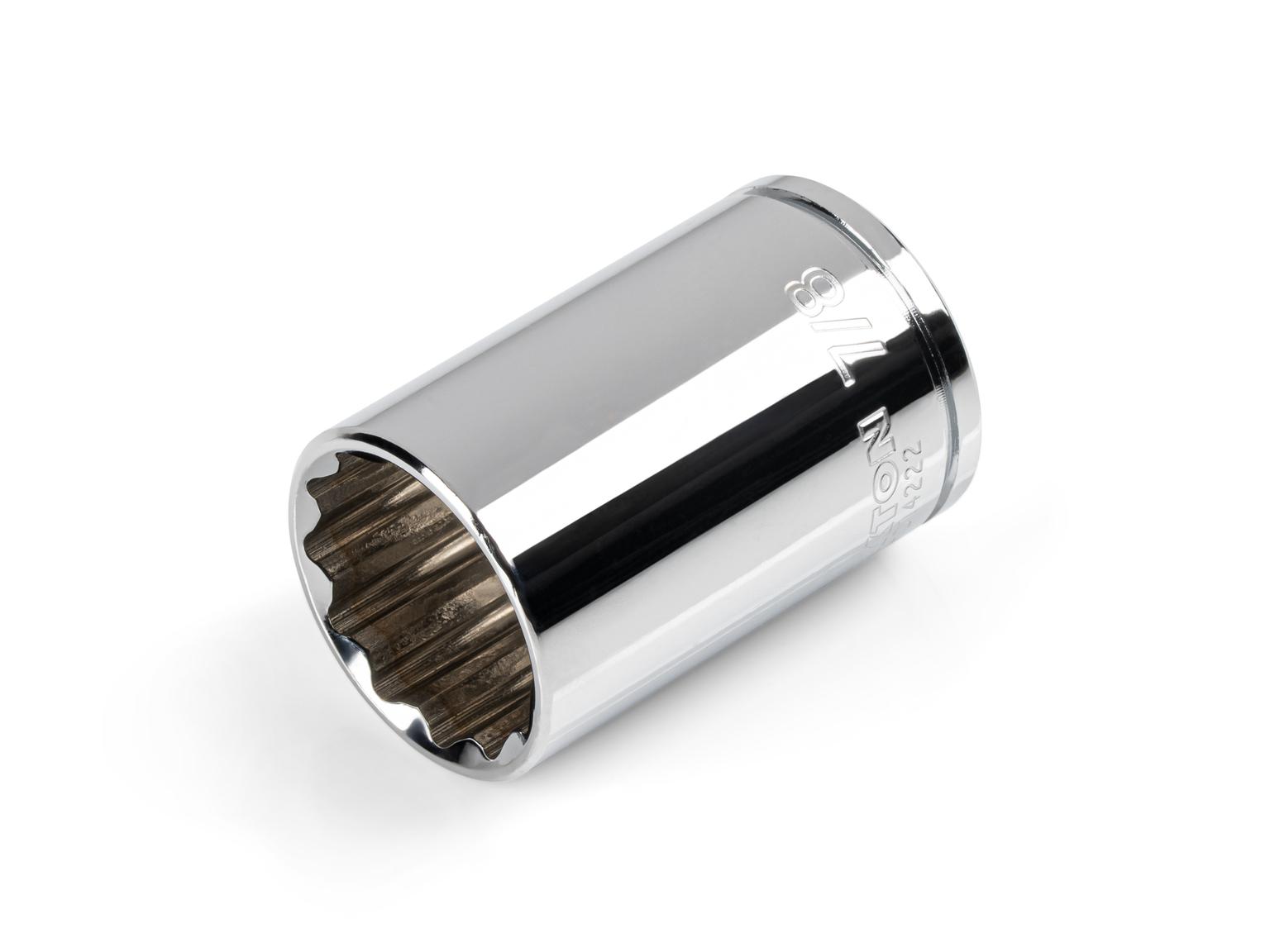 Front-right angle view of Tekton 7/8 inch hand drive 12-point socket. Item #SHD14222