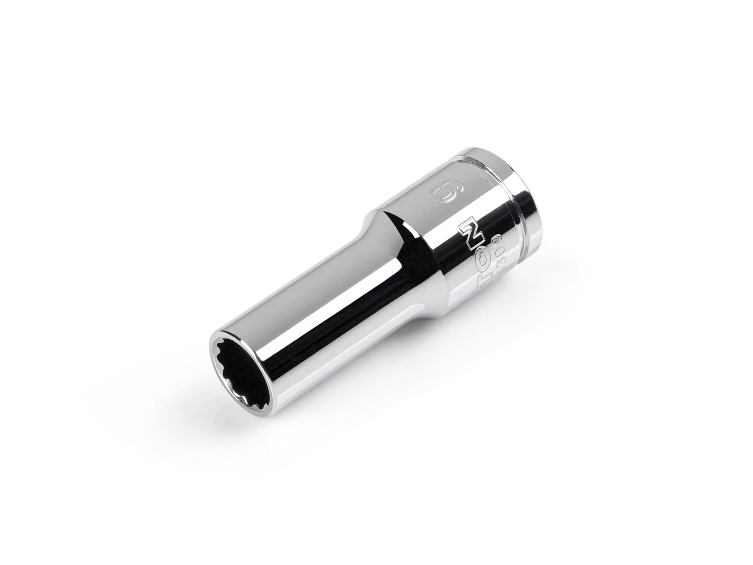 Front-right angle view of Tekton 9 millimeter hand drive 12-point socket. Item #SHD14309