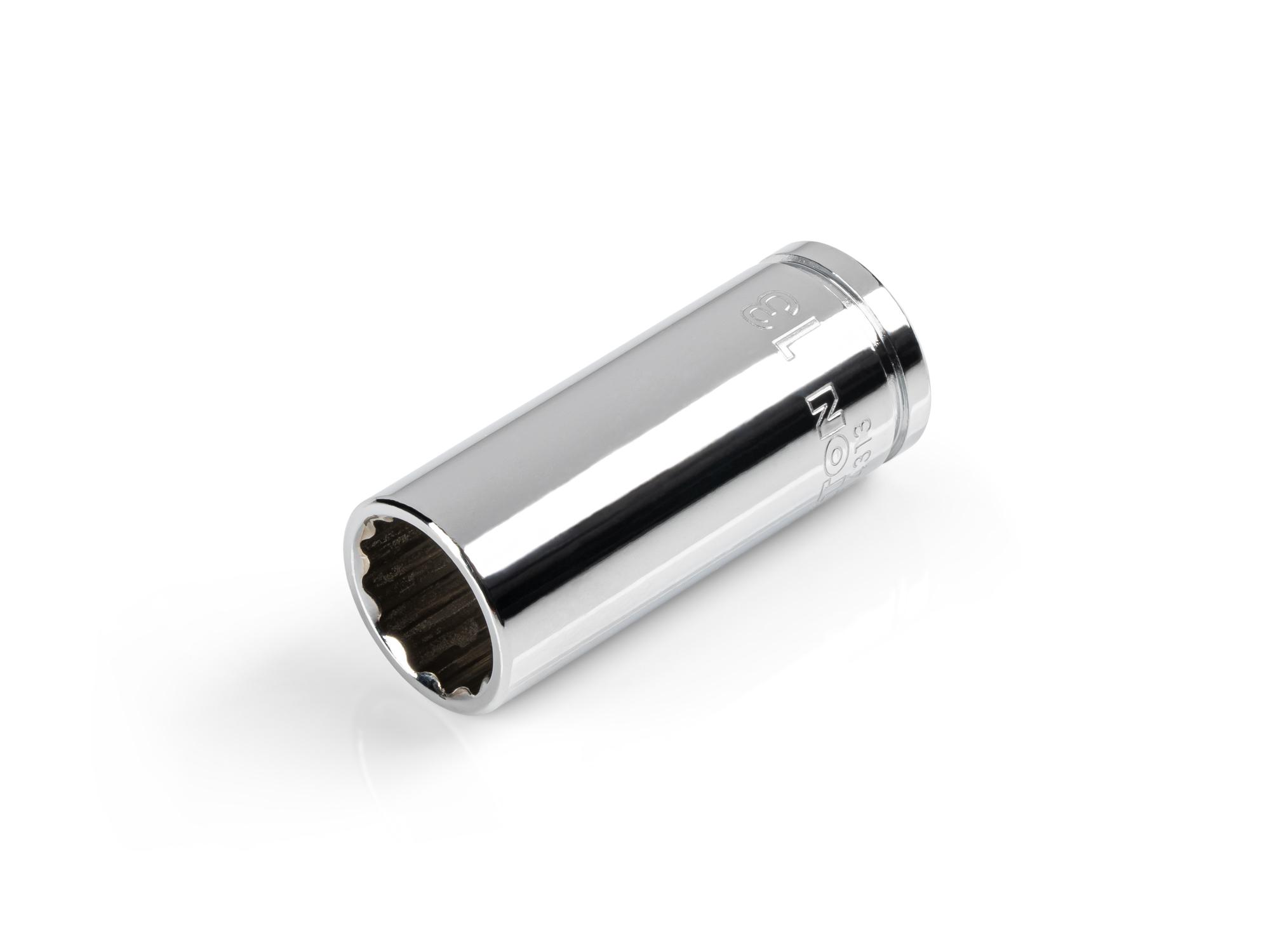 Front-right angle view of Tekton hand drive 12-point socket. Item #SHD14313