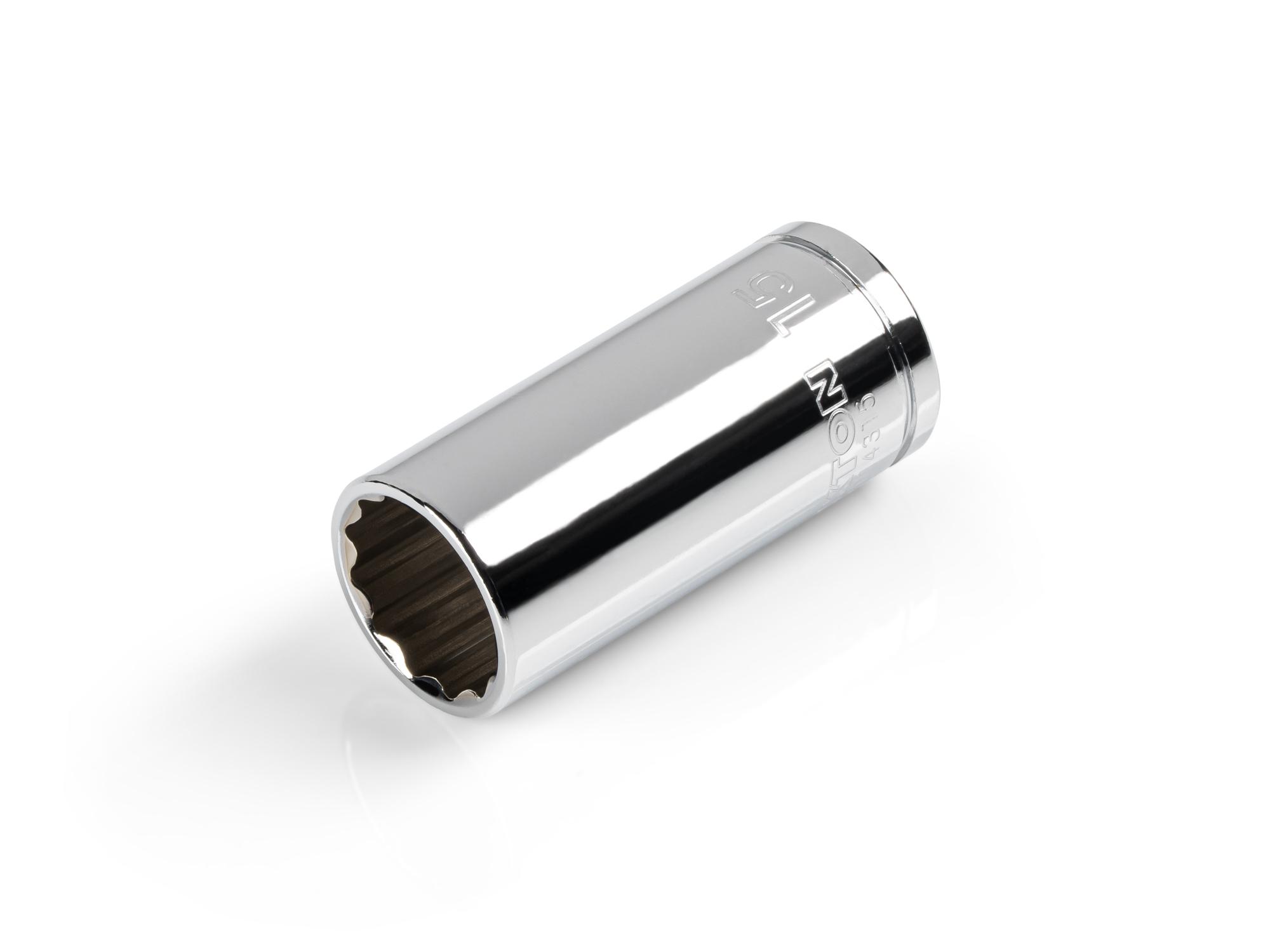 Front-right angle view of Tekton hand drive 12-point socket. Item #SHD14315