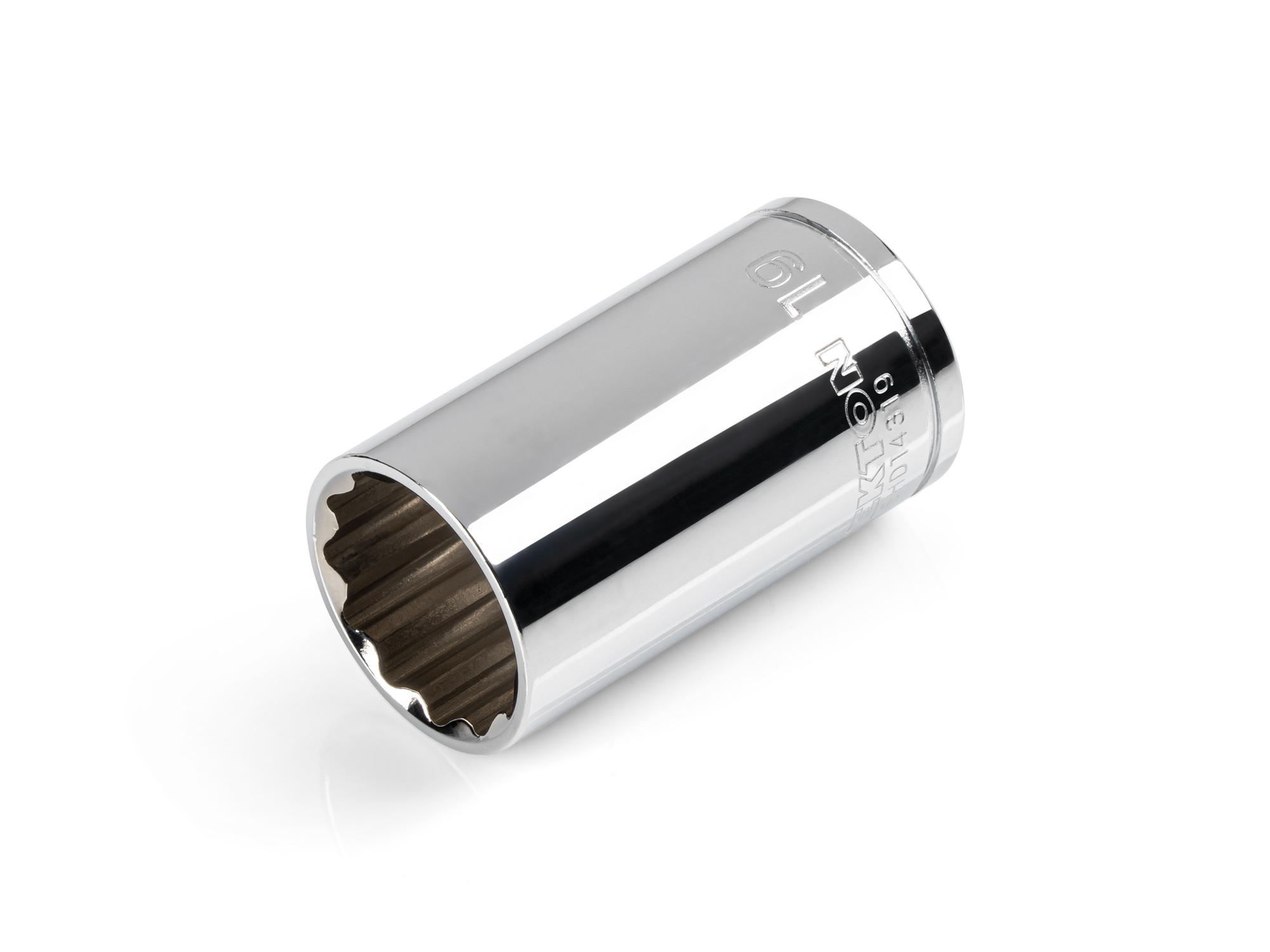 Front-right angle view of Tekton hand drive 12-point socket. Item #SHD14319