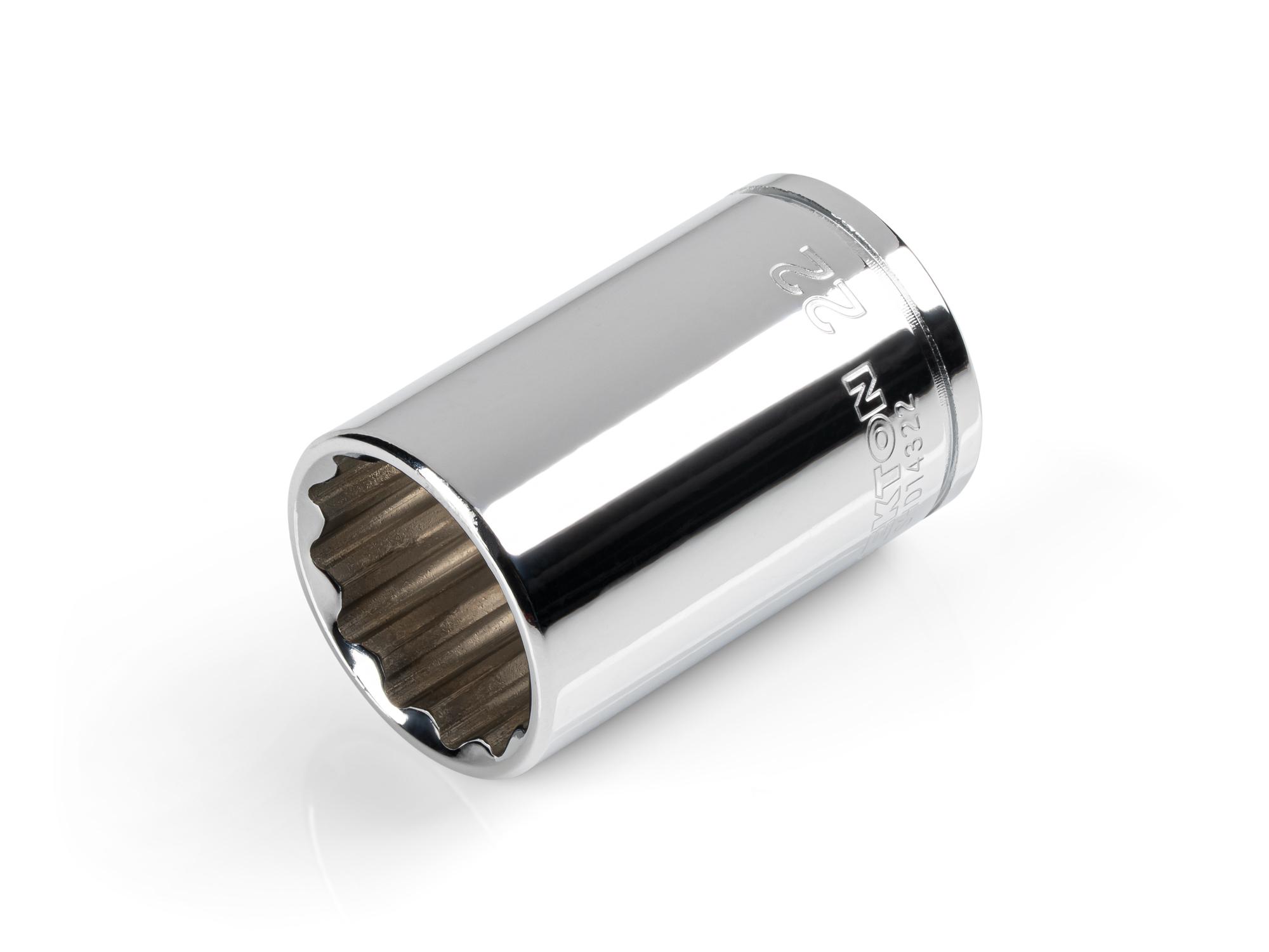 Front-right angle view of Tekton hand drive 12-point socket. Item #SHD14322