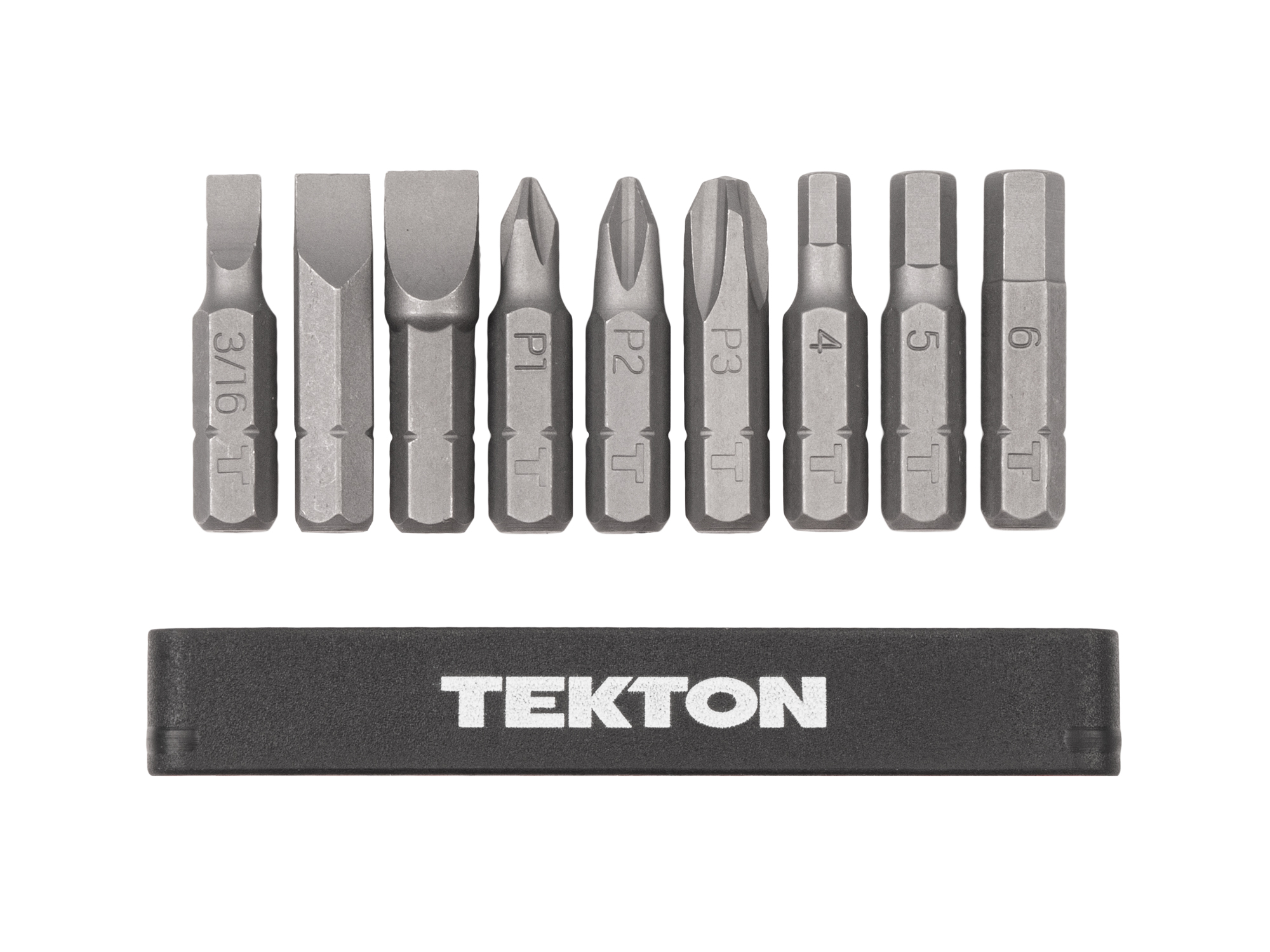 1/4 Inch Phillips, Slotted, Hex Bit Set with Rail (9-Piece) | TEKTON