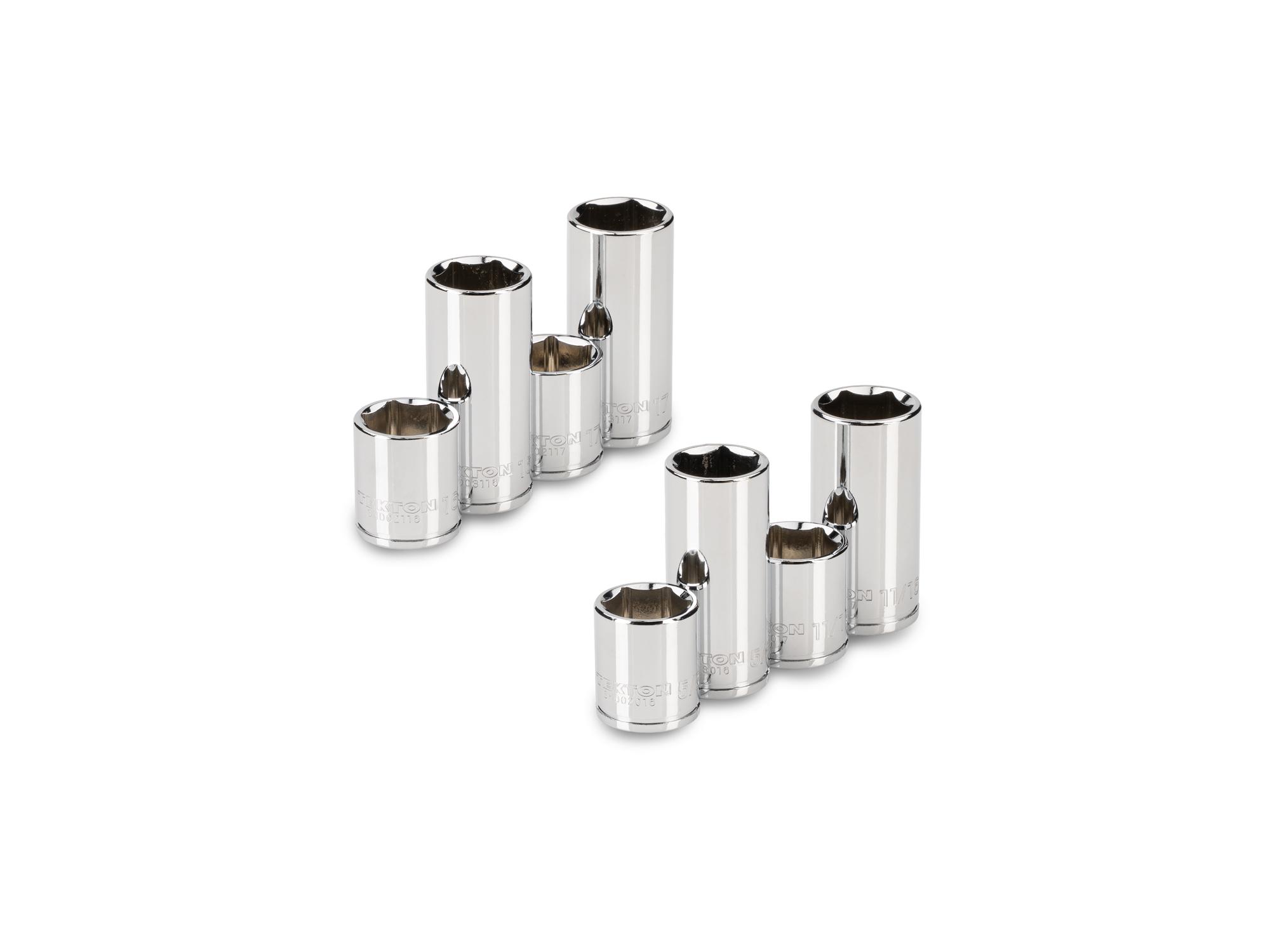 TEKTON 1/4 Inch Drive Shallow and Deep 6-Point Socket Set, 8-Piece (5/8, 11/16 in., 16, 17 mm)