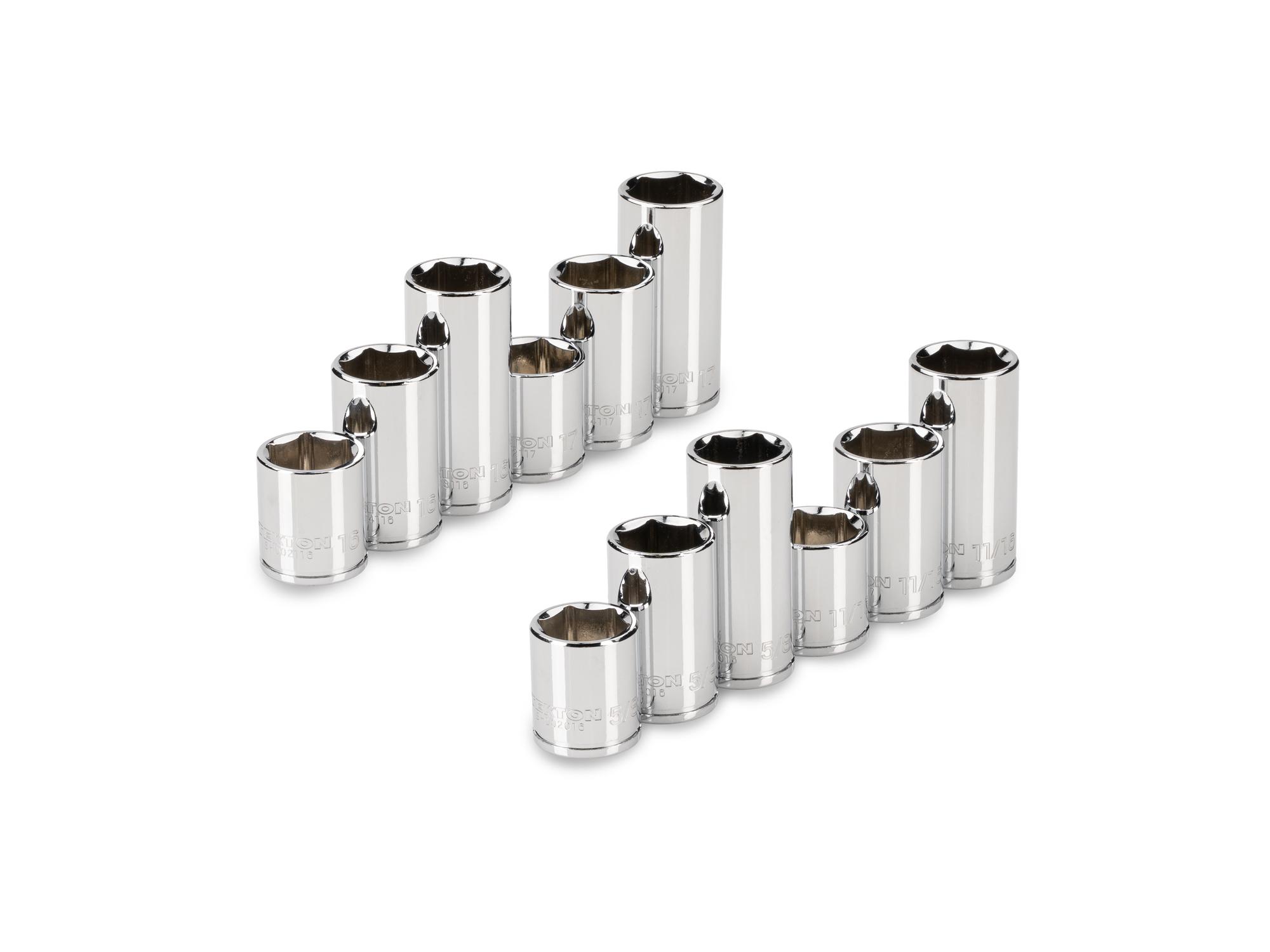 TEKTON 1/4 Inch Drive Shallow, Semi-Deep, and Deep 6-Point Socket Set, 12-Piece (5/8, 11/16 in., 16, 17 mm)