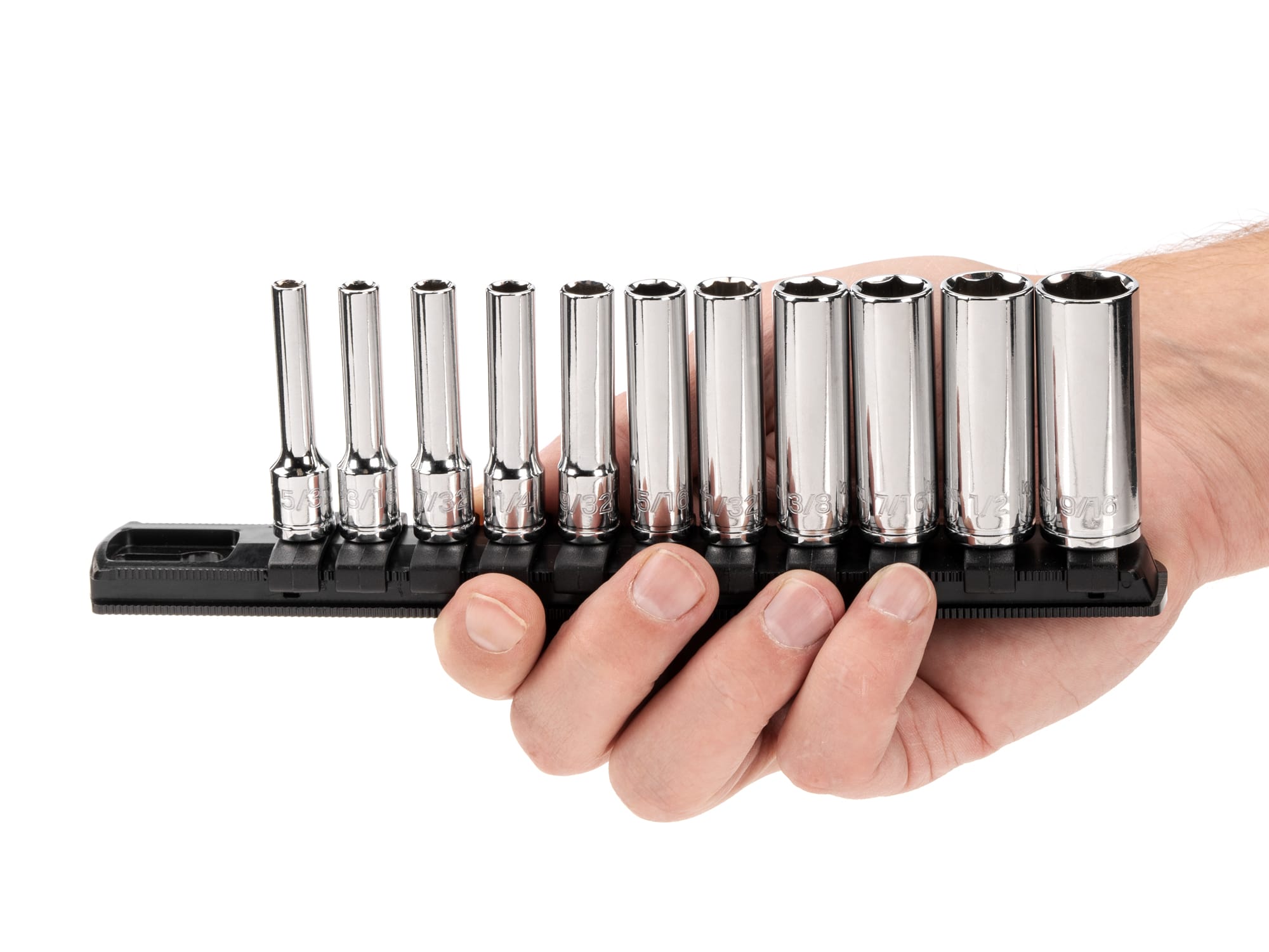 TEKTON 1/4 Inch Drive Deep 6-Point Socket Set with Rail, 11-Piece (5/32-9/16 in.)