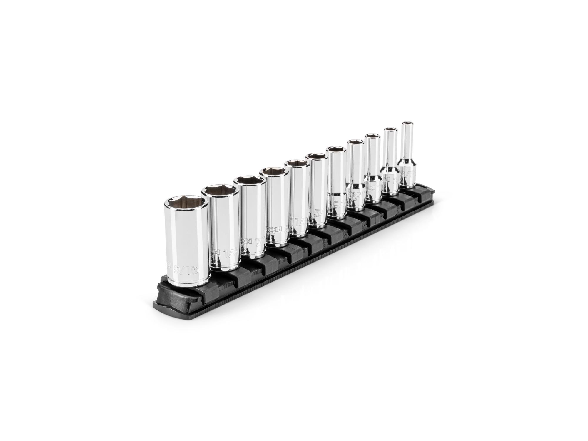 1/4 Inch Drive Semi-Deep 6-Point Socket Set with Rail (11-Piece)