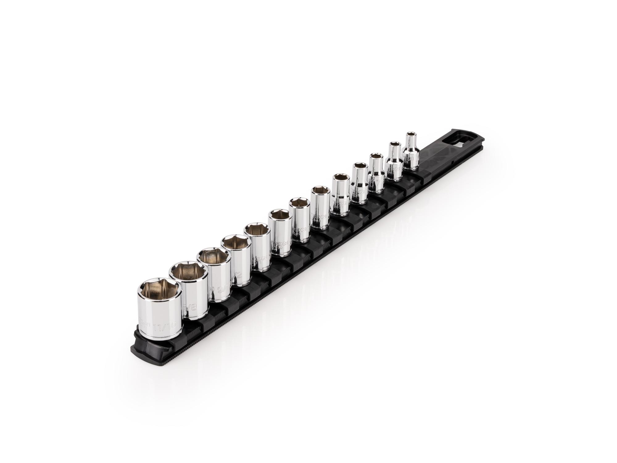 TEKTON 1/4 Inch Drive Shallow 6-Point Socket Set with Rail, 13-Piece (5/32 - 11/16 in.)
