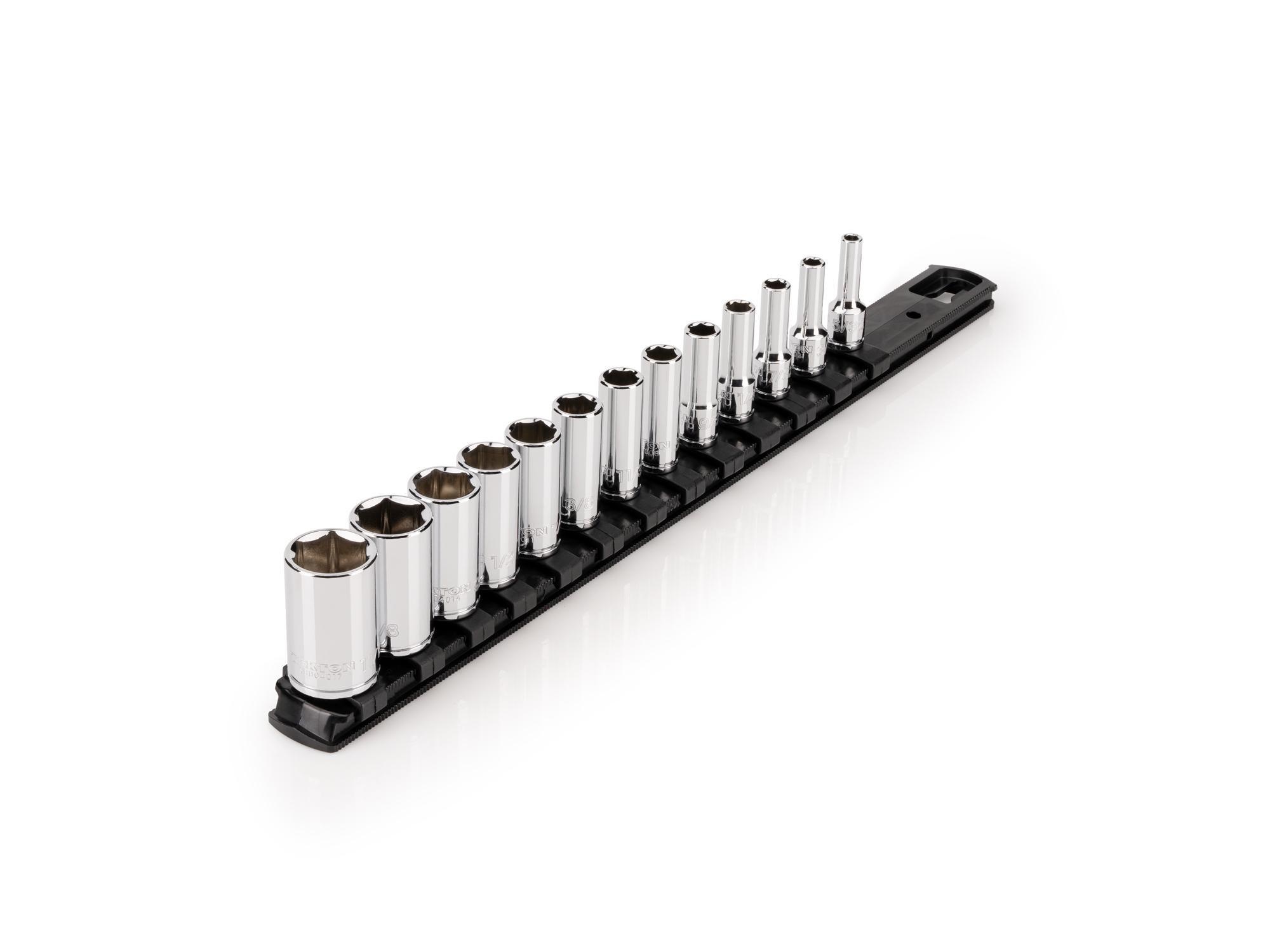TEKTON 1/4 Inch Drive Semi-Deep 6-Point Socket Set with Rail, 13-Piece (5/32 - 11/16 in.)