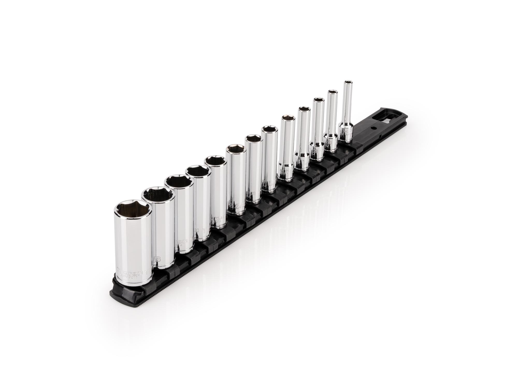 TEKTON 1/4 Inch Drive Deep 6-Point Socket Set with Rail, 13-Piece (5/32 - 11/16 in.)
