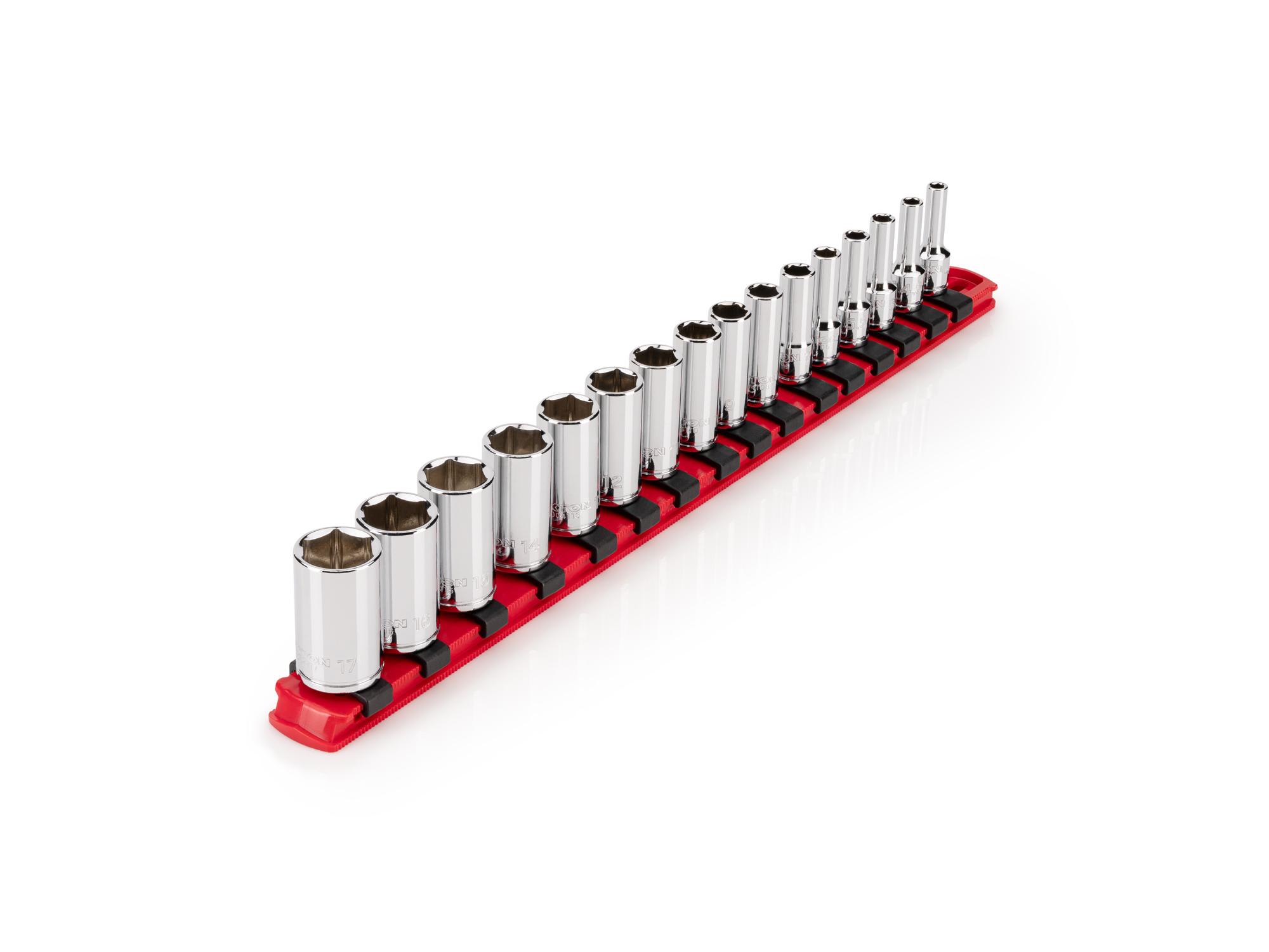 TEKTON 1/4 Inch Drive Semi-Deep 6-Point Socket Set with Rail, 16-Piece (4 - 17 mm)