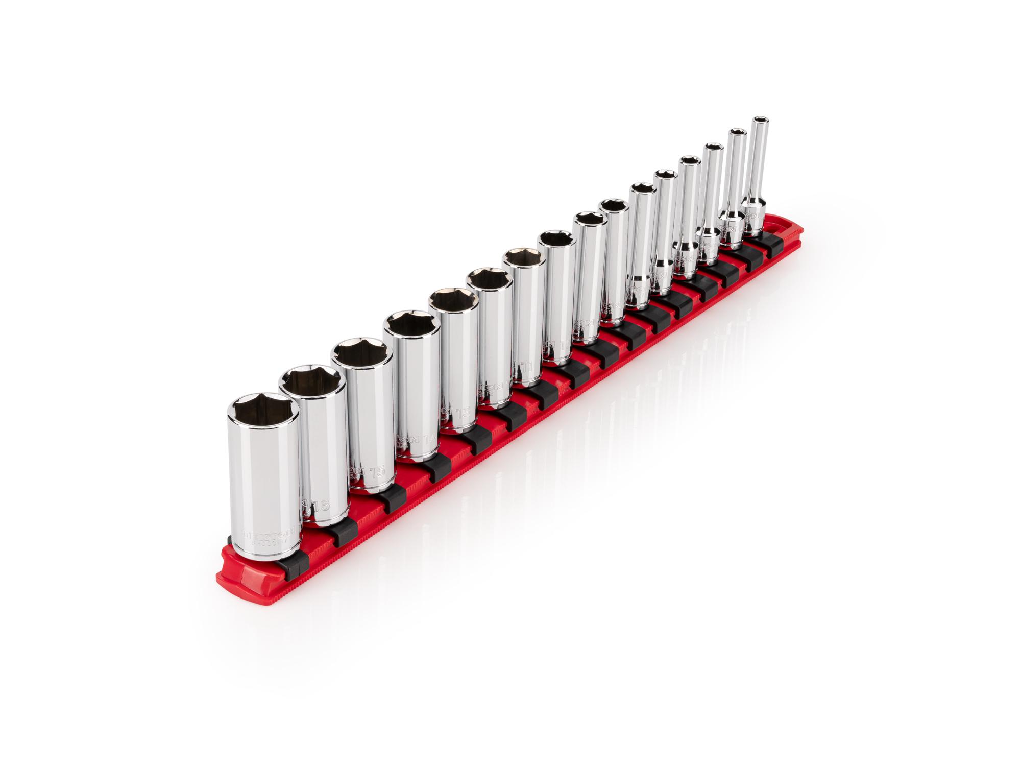 TEKTON 1/4 Inch Drive Deep 6-Point Socket Set with Rail, 16-Piece (4 - 17 mm)