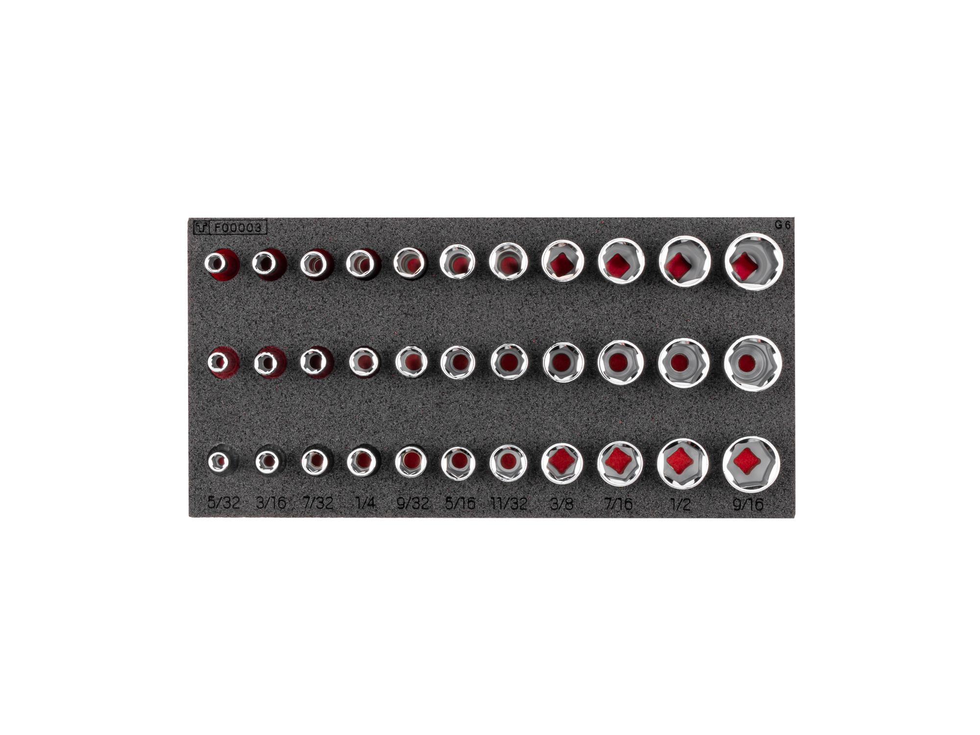 TEKTON 1/4 Inch Drive Shallow, Semi-Deep, and Deep 6-Point Socket Set with 8 x 4 Inch Foam Organizer, 33-Piece (5/32 - 9/16 in.)