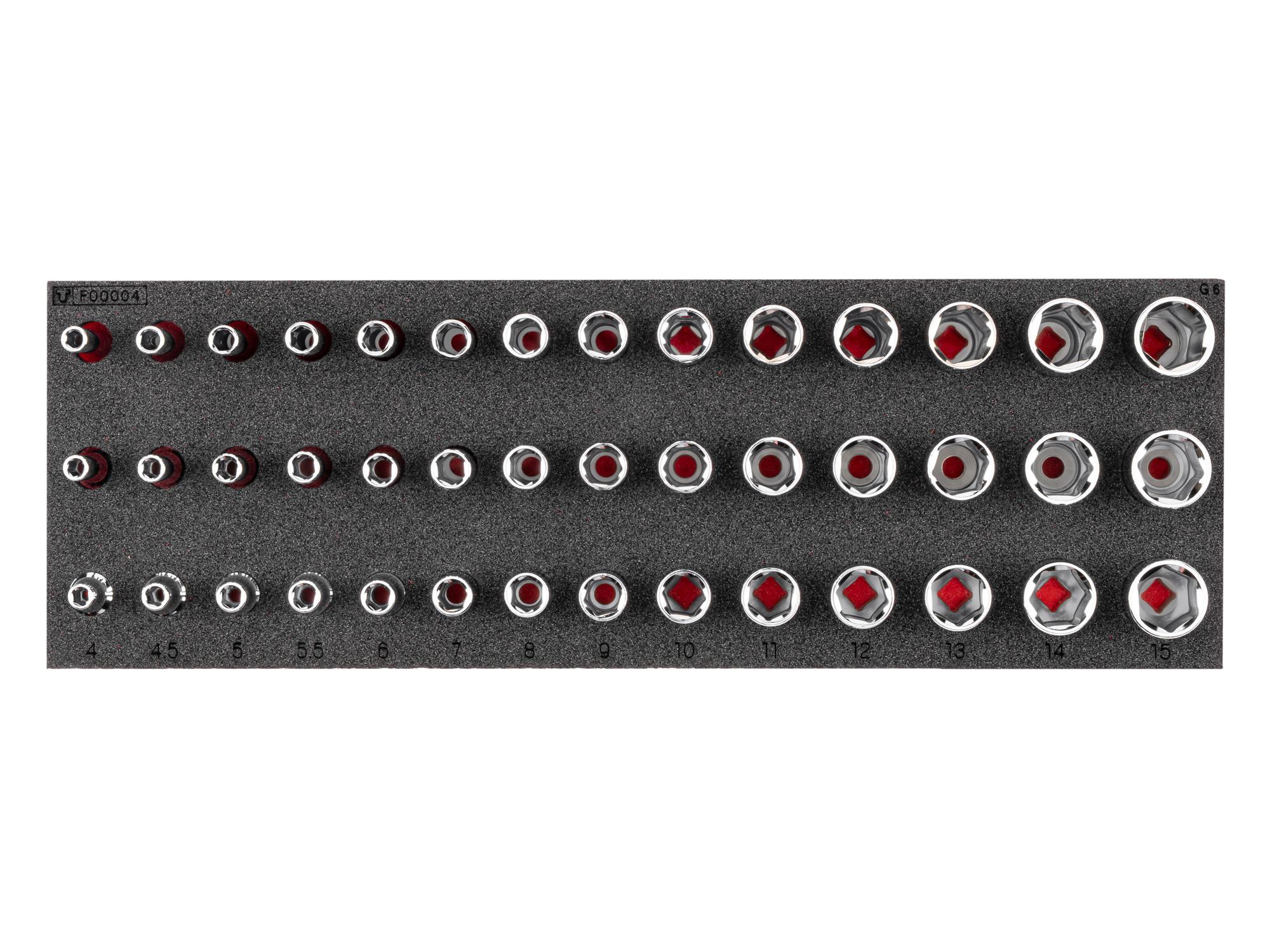TEKTON 1/4 Inch Drive Shallow, Semi-Deep, and Deep 6-Point Socket Set with 12 x 4 Inch Foam Organizer, 42-Piece (4 - 15 mm)