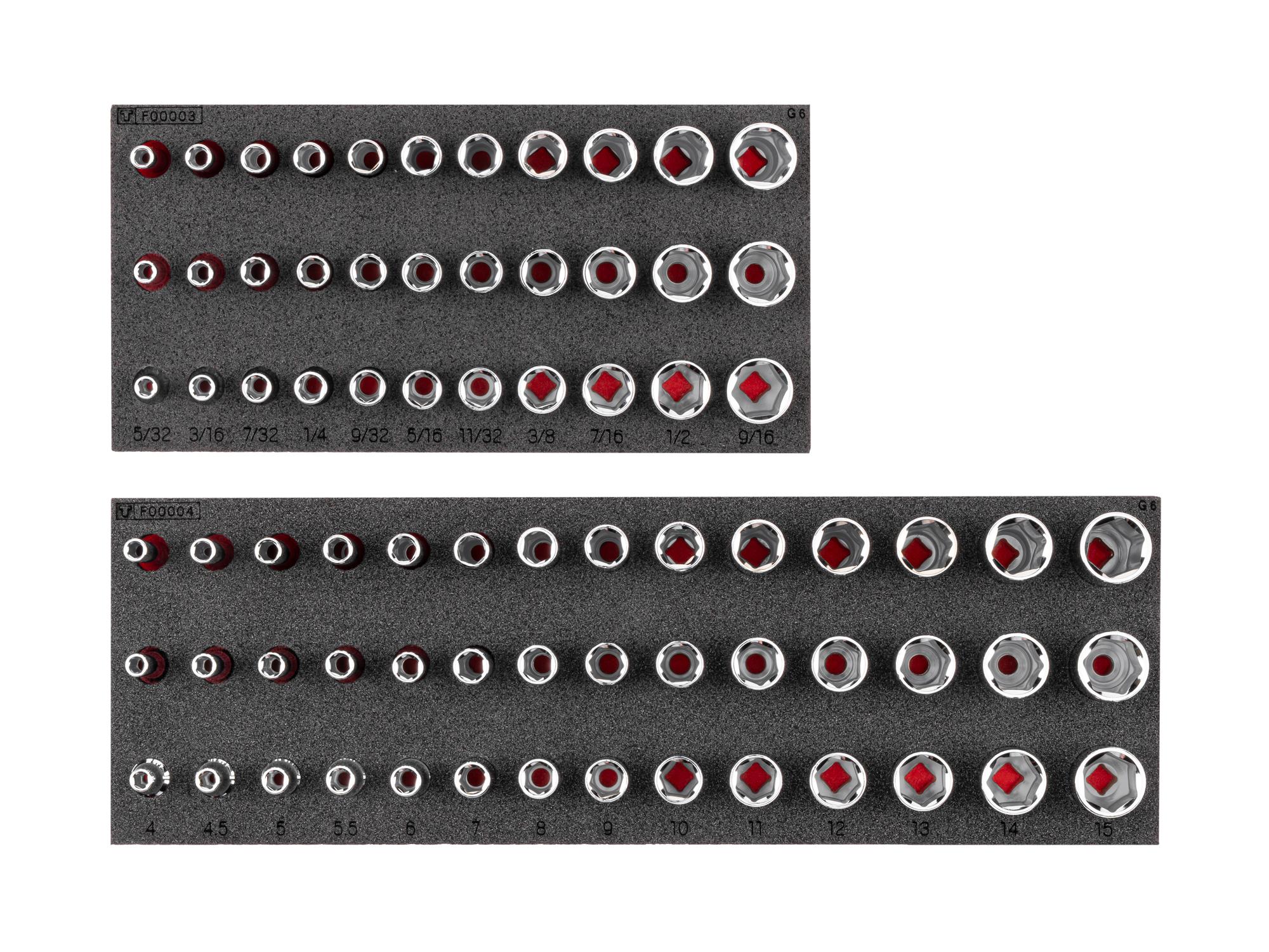 TEKTON 1/4 Inch Drive Shallow, Semi-Deep, and Deep 6-Point Socket Set with Foam Organizers, 75-Piece (5/32 - 9/16 in., 4 - 15 mm)