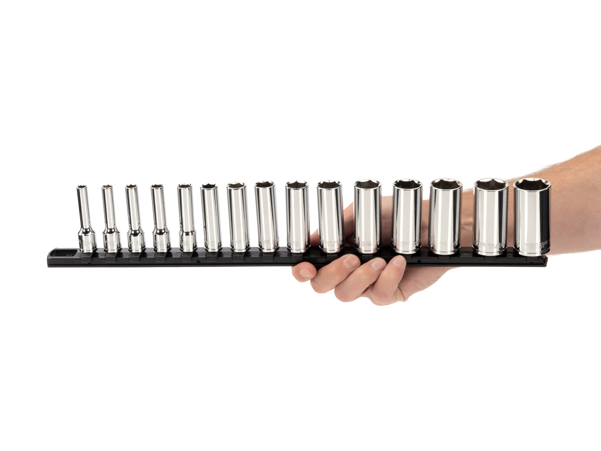 TEKTON 3/8 Inch Drive Deep 6-Point Socket Set with Rail, 15-Piece (1/4-1 in.)