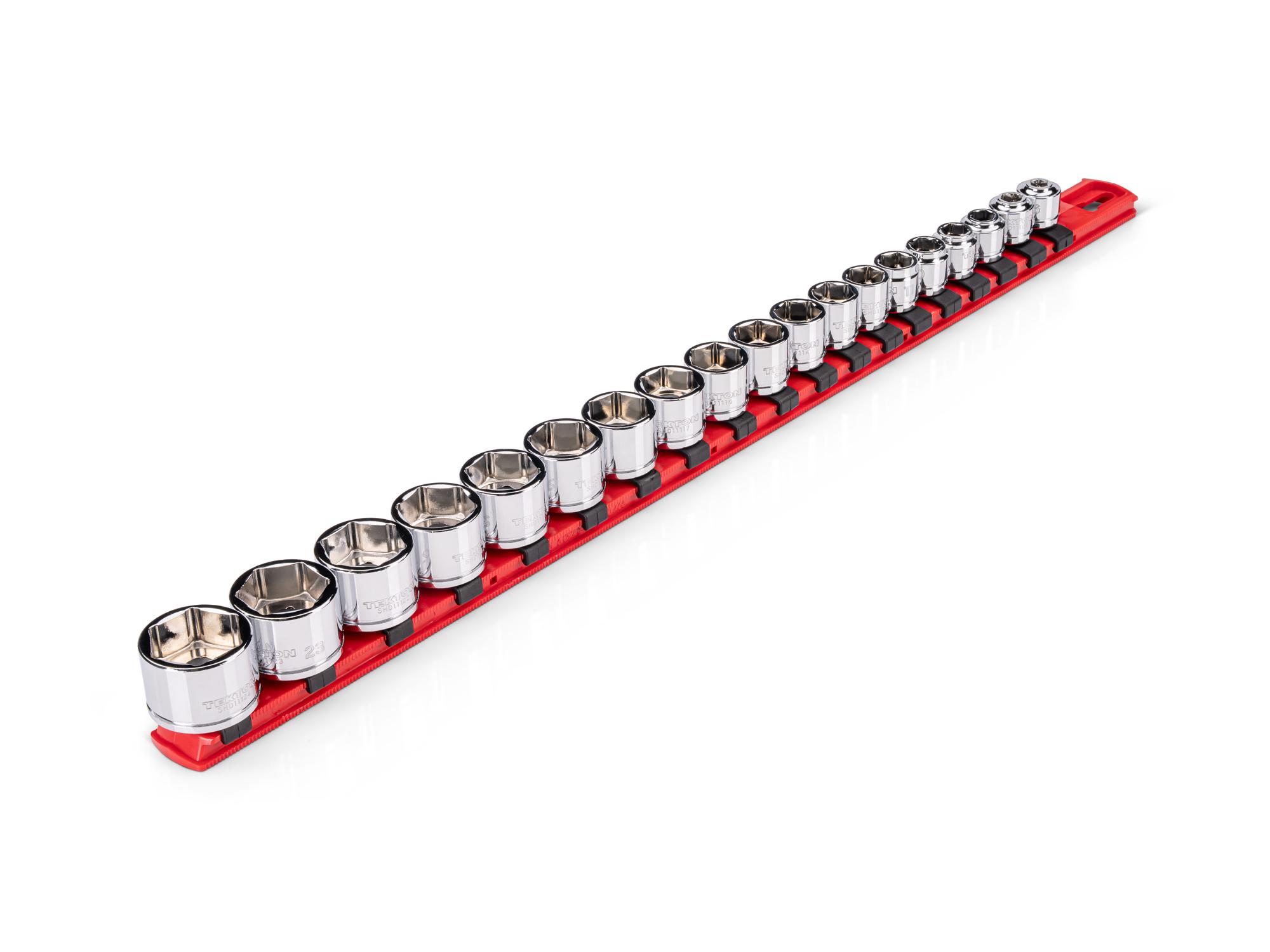 TEKTON 3/8 Inch Drive Extra-Shallow 6-Point Socket Set with Rail, 19-Piece (6 - 24 mm)